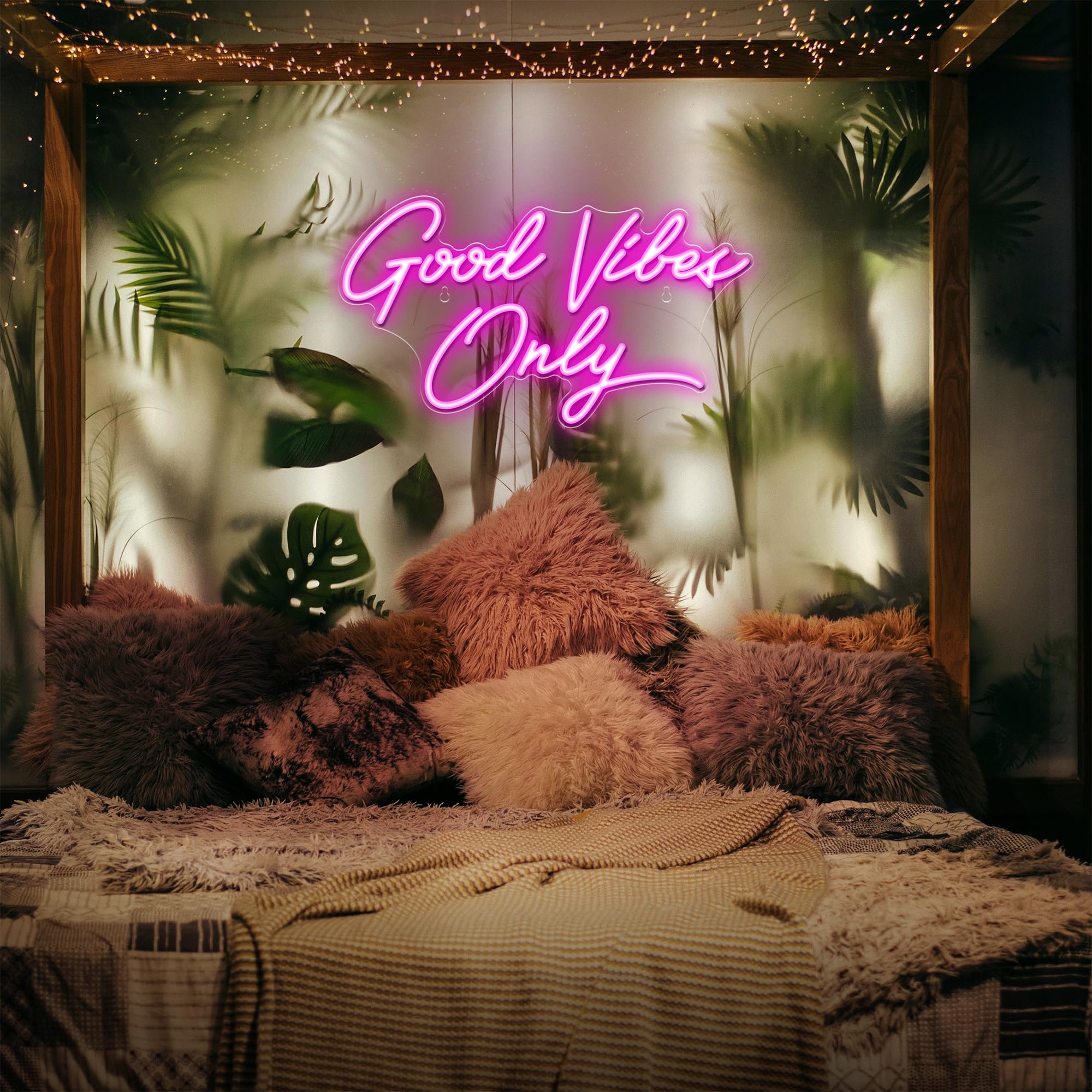 Kavaas Neon Wall Sign - Good Vibes Only LED Decor, 17.7in x 9.9in, Acrylic, Pink