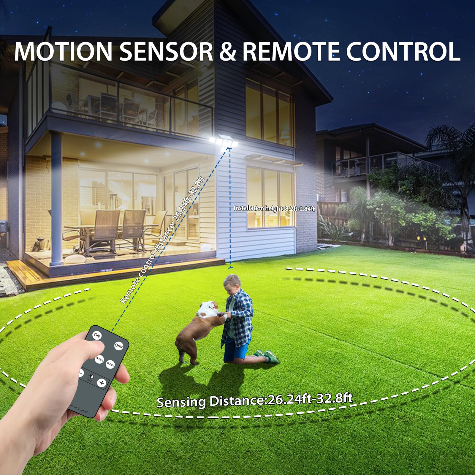 Szpower Solar Outdoor Lights, 3000Lm Solar Flood Lights With 401 Led, 6 Heads Motion Sensor Lights 360° Beam Angle, Ip65 Waterproof,3 Adjustable Brightness, Remote Control Security Lights 1 Packs