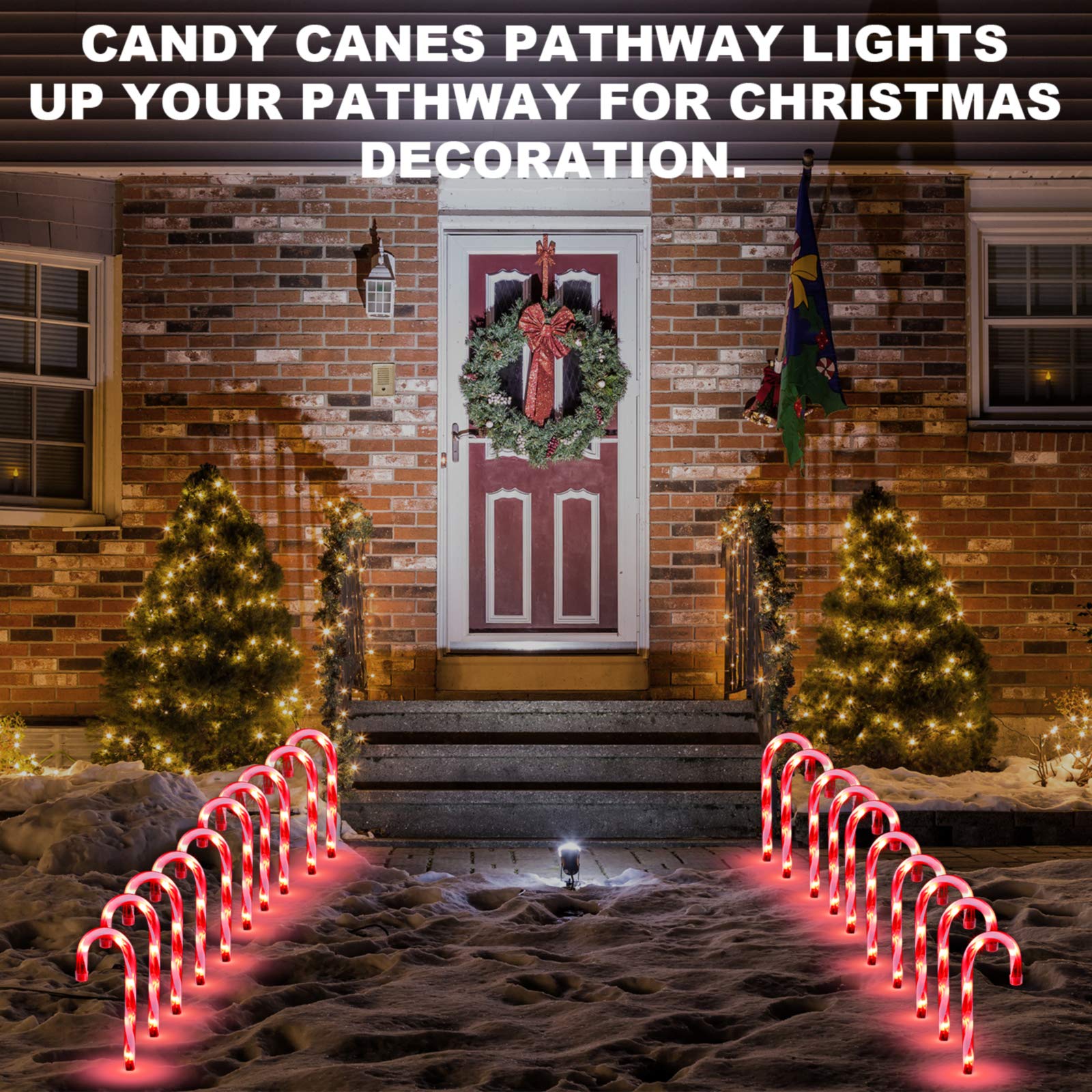 TIGOMOOV Candy Cane Lights Set of 10, 10 Inch Outdoor Christmas Decorations, Red-White Plastic Pathway Makers