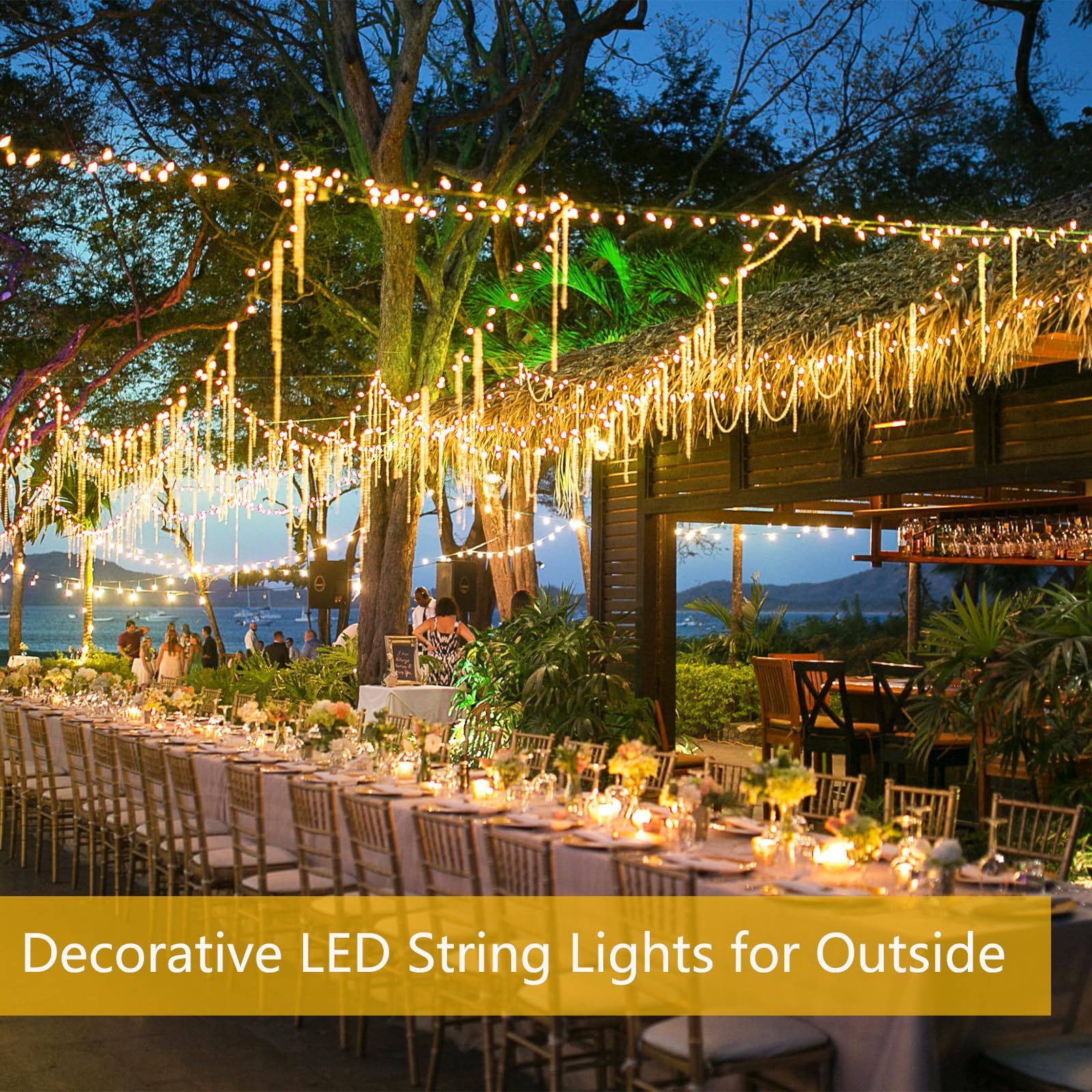 SANJICHA 2-Pack Solar String Lights, 200LED Waterproof Fairy Lights, Warm White, 8 Modes for Outdoor Xmas Party Wedding Decor