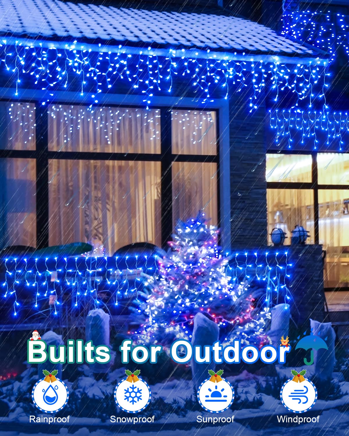 Christmas Lights Outdoor, 53 Ft 486 Led Christmas Lights For Outside, Timer & Memory, Plug In 8 Modes Hanging Fairy Lights With