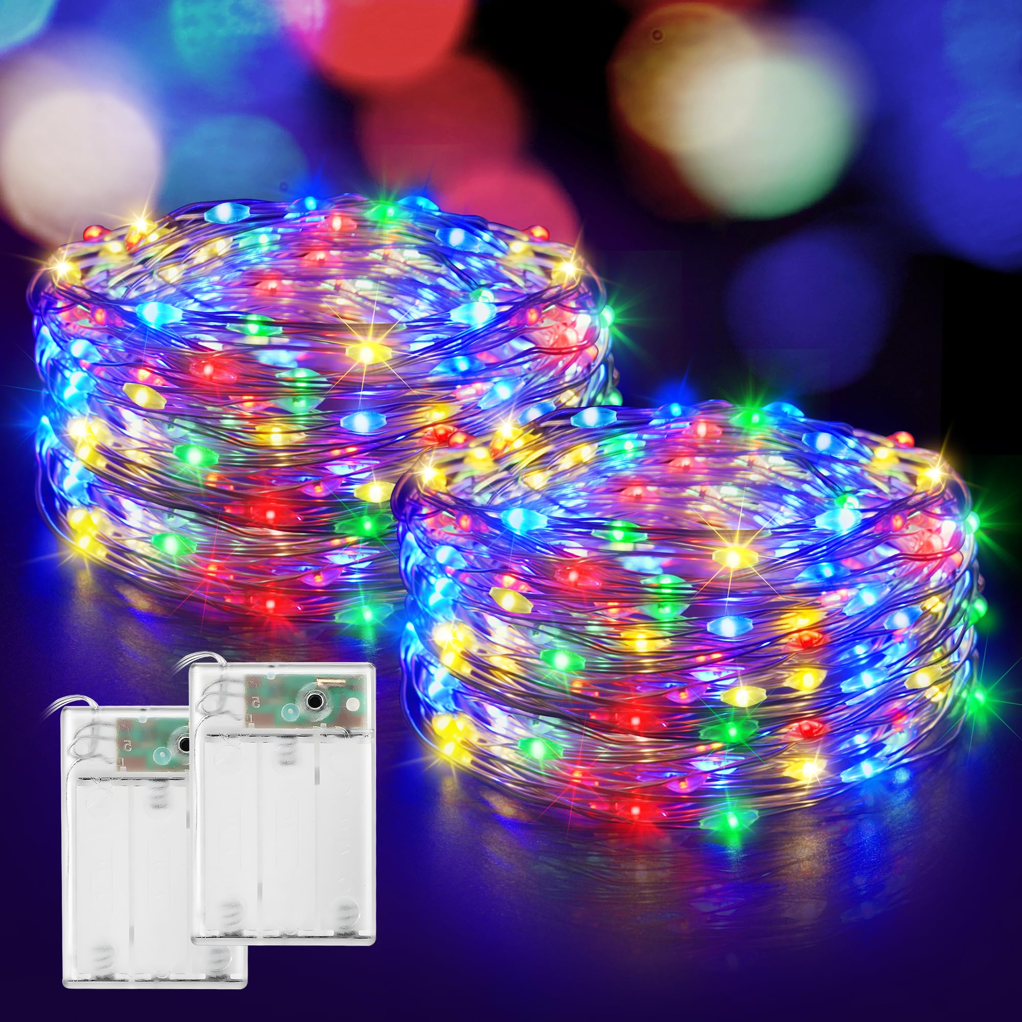 Xurisen 2Pack 33Ft 200Led Multicolor Fairy Lights, Waterproof Twinkle String Lights For Decor