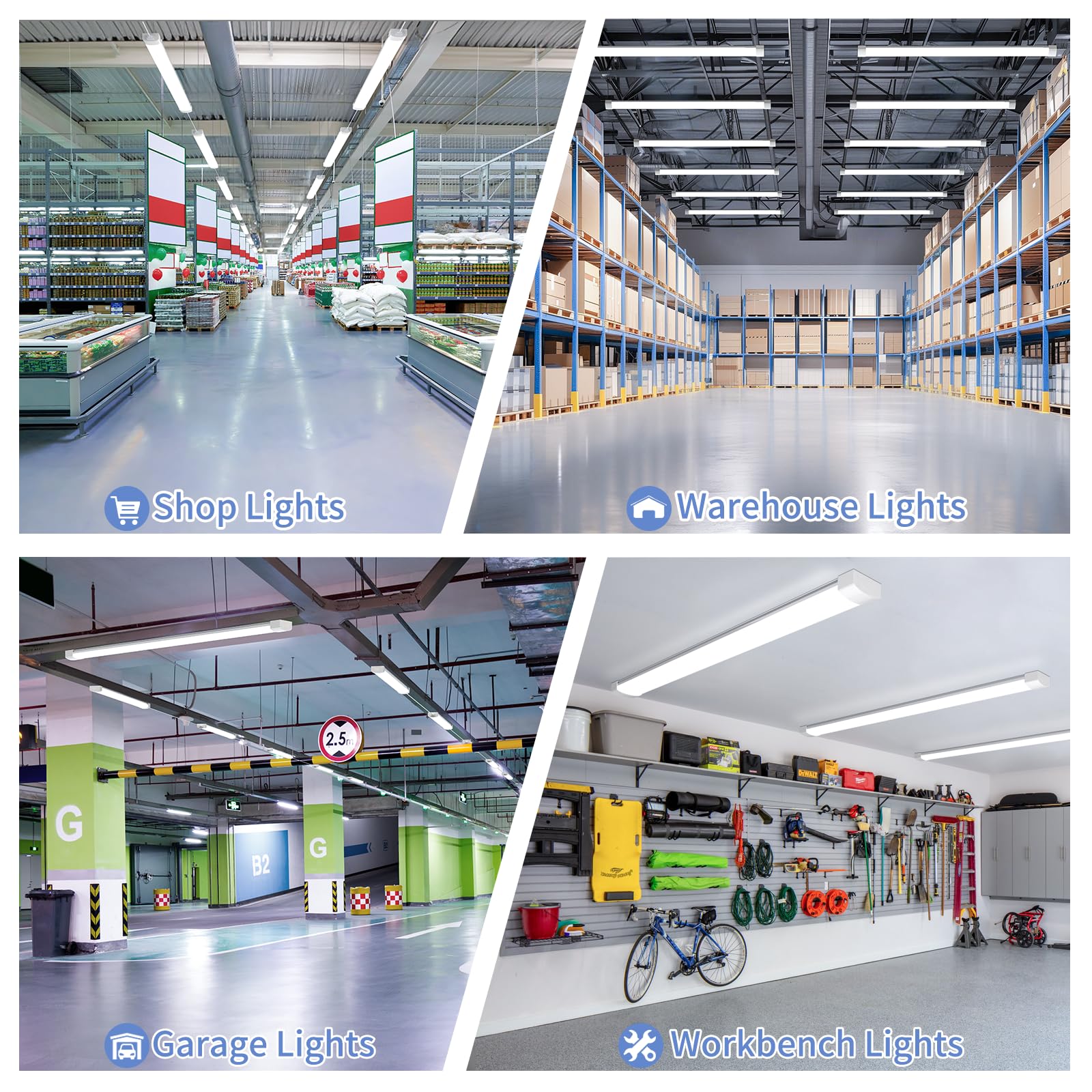 Airand Led Ceiling Light Fixture With Plug 5000K, Triproof Led Tube Lights 45W Linkable Closet Light For Workbench Kitchen Basem