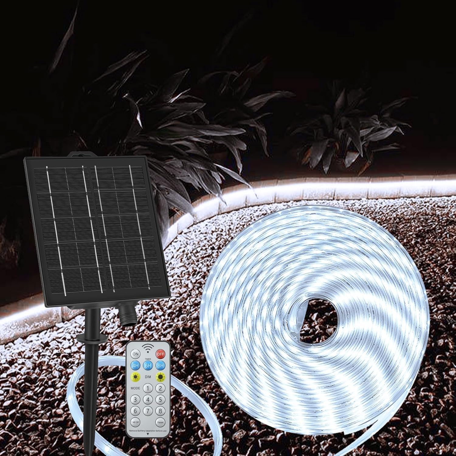 echosari Solar Strip Lights Outdoor, IP68 Waterproof, 32.8FT, Cool White, Model ES-Strip, Remote Timer, Self-Adhesive