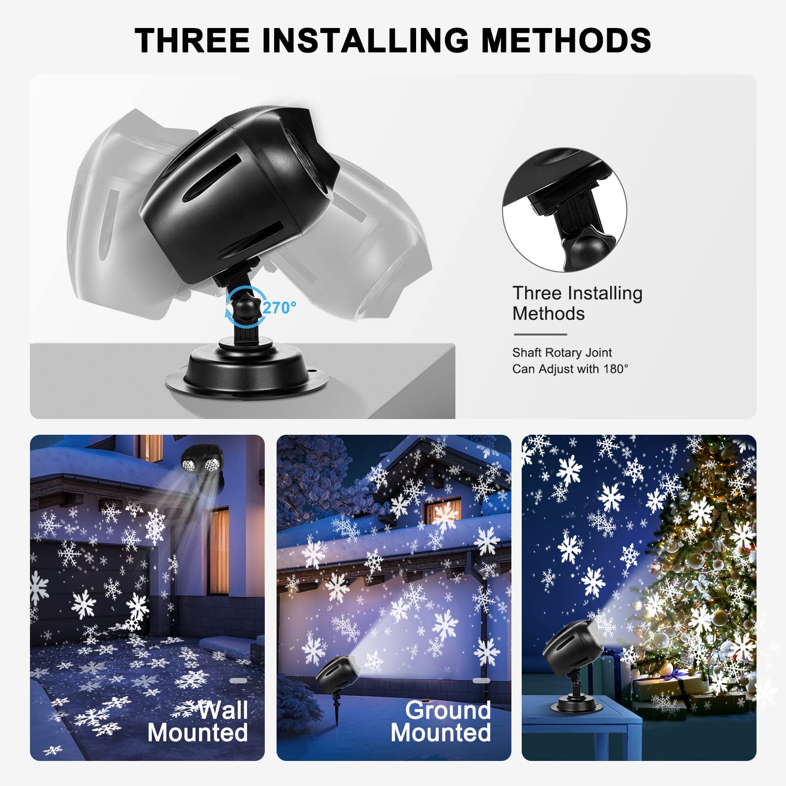 Christmas Snow Projector Lights, Dynamic Rotating Snowflake Projection Light Outdoor, Ip65 Led Snow Spotlight Lightning For Hall