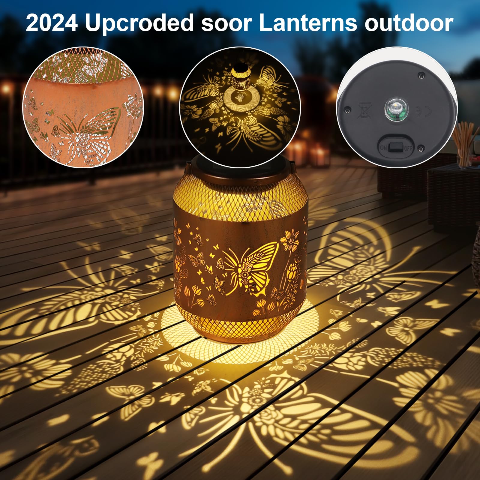 2 Pack Solar Lanterns Outdoor Waterproof Birthdays Gifts For Women Mom Grandma Metal Hanging Hollow Out Garden Decorative Solar