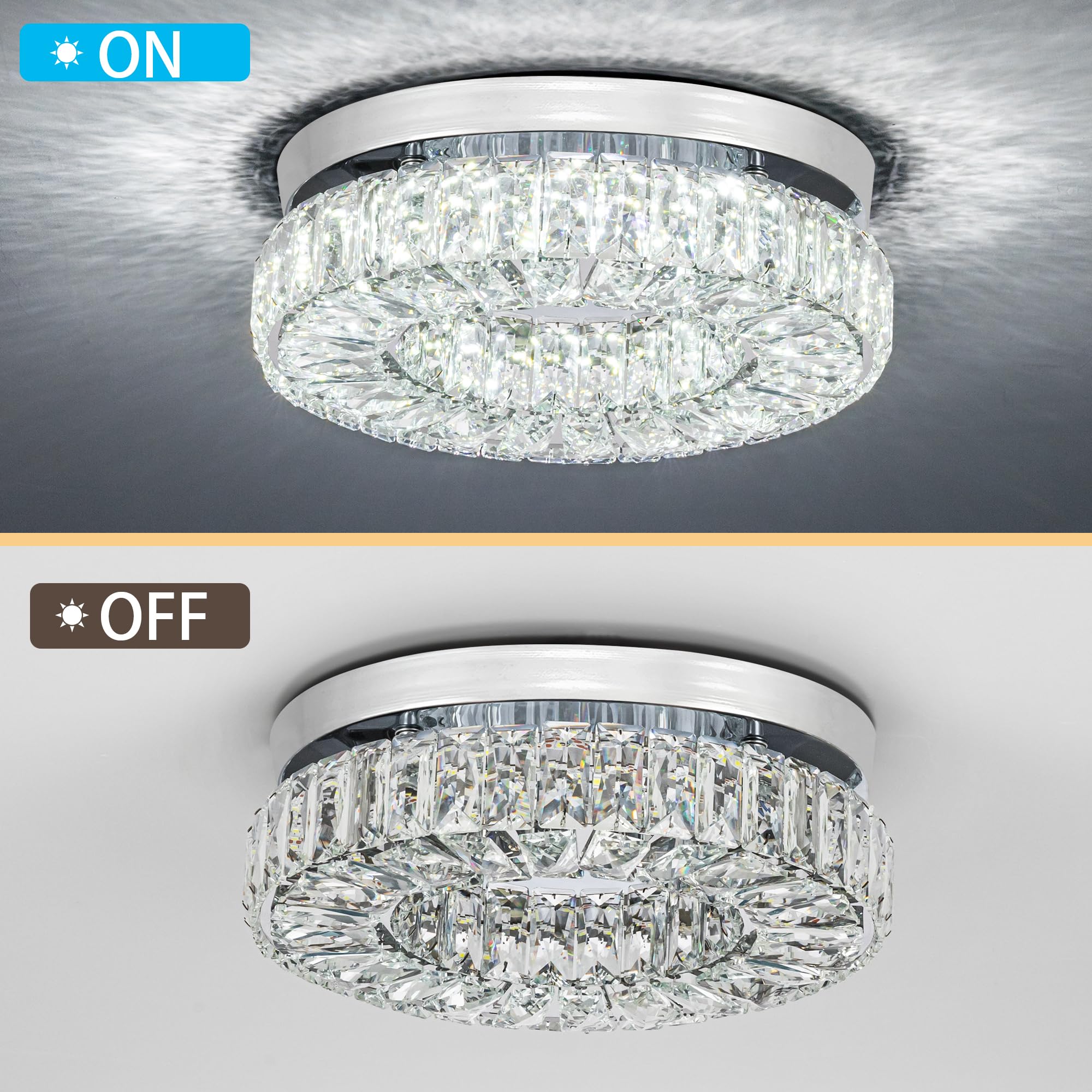 11.8    Crystal Ceiling Light Fixture Bedroom Chandelier Ceiling Light Led Flush Mount Chandelier For Dining Room Hallway (6500K