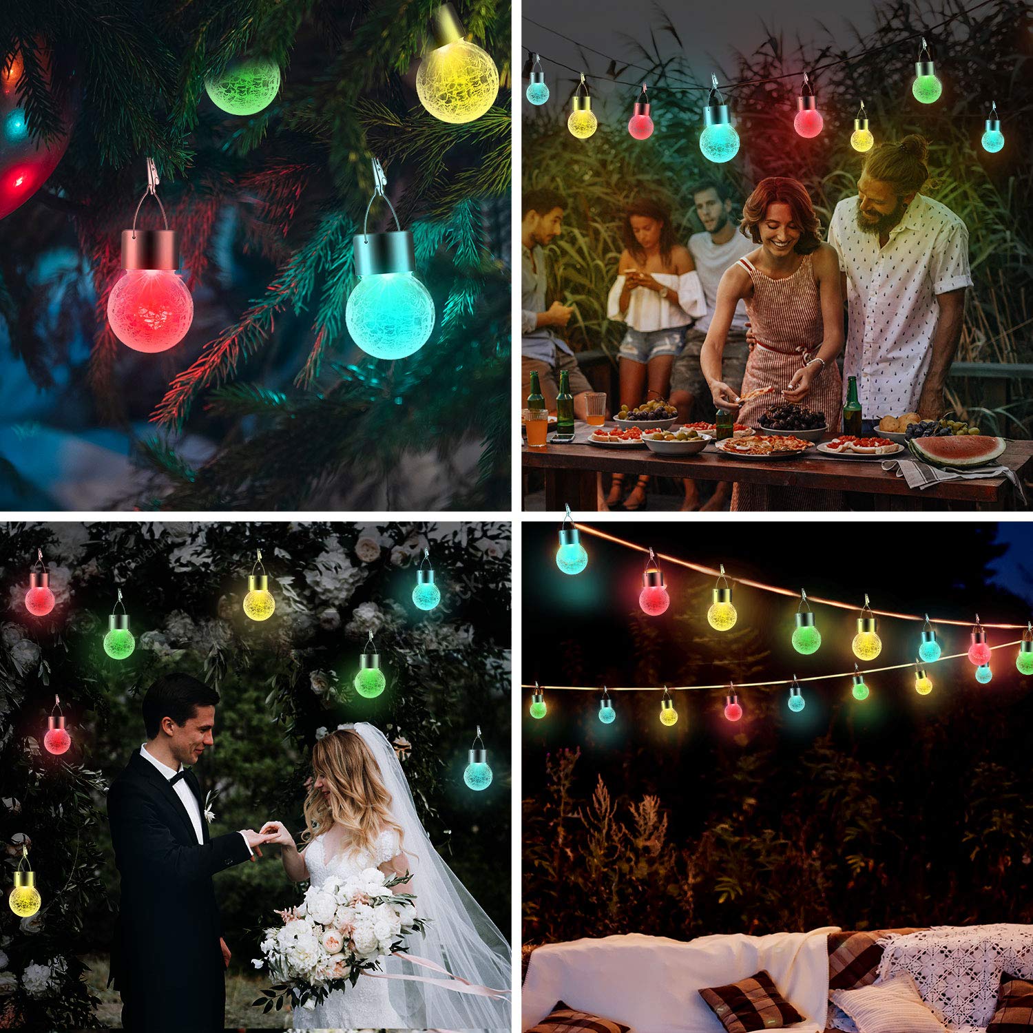 Partphoner 12 Pack Solar Globe Lights - Waterproof  ed Glass Lanterns, Color Changing, Stainless Steel, Model Pa1168