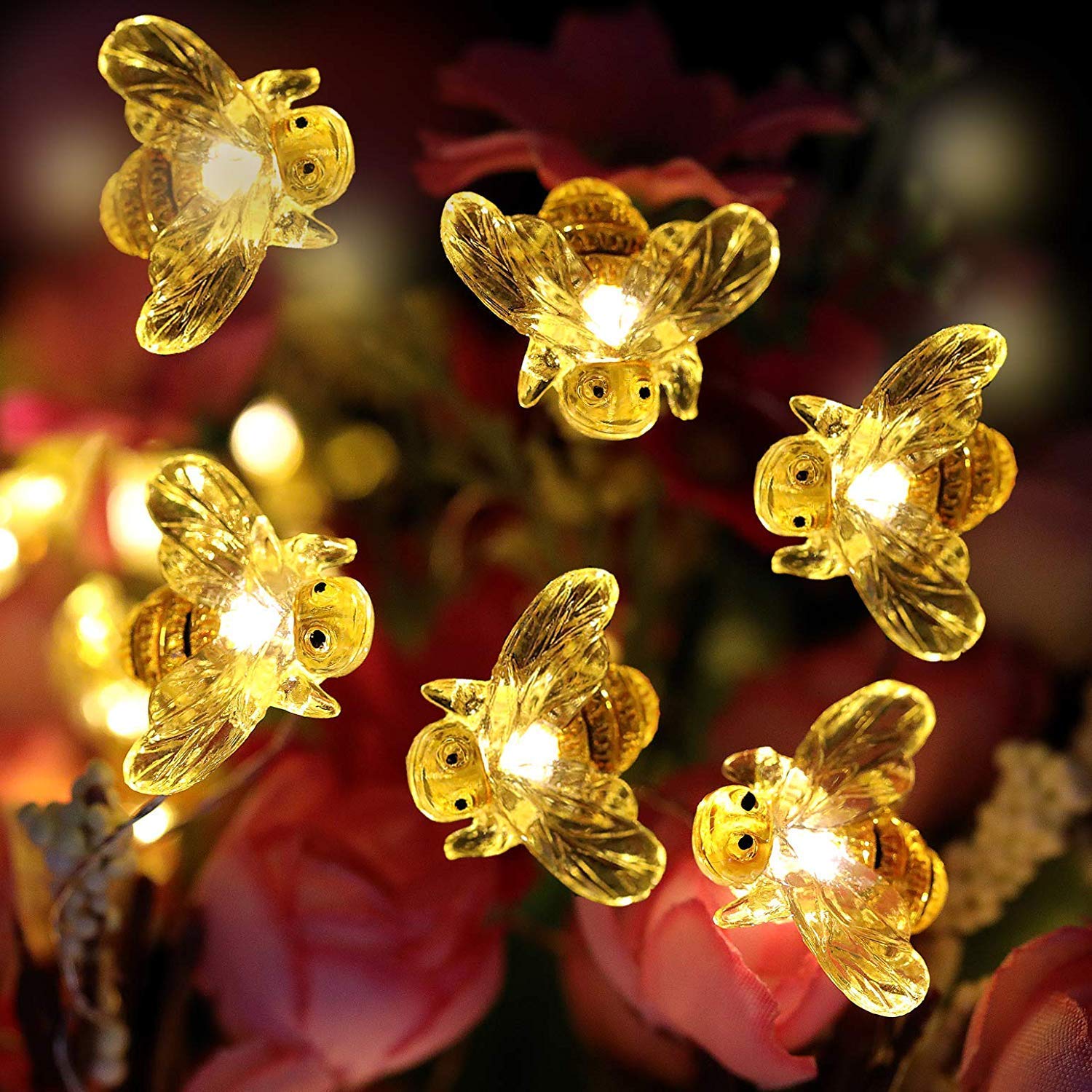 Hdnicezm 14.1 Ft 40 Led Honeybee String Lights - Battery Powered Warm White Fairy Lights With Remote
