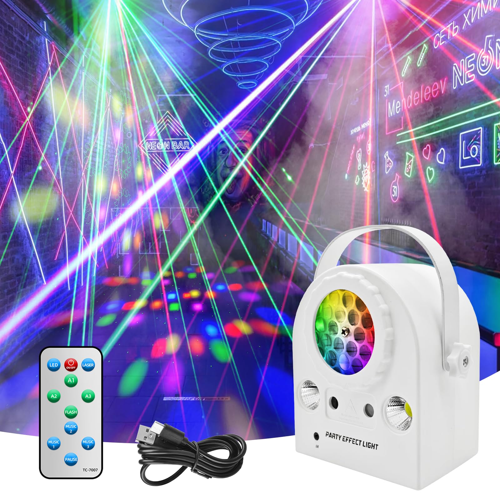 Disco Ball Party Lights, Stage Light DJ Party Atmosphere with Sound Activation, Remote Control, Strobe Light for Indoor/Outdoor 