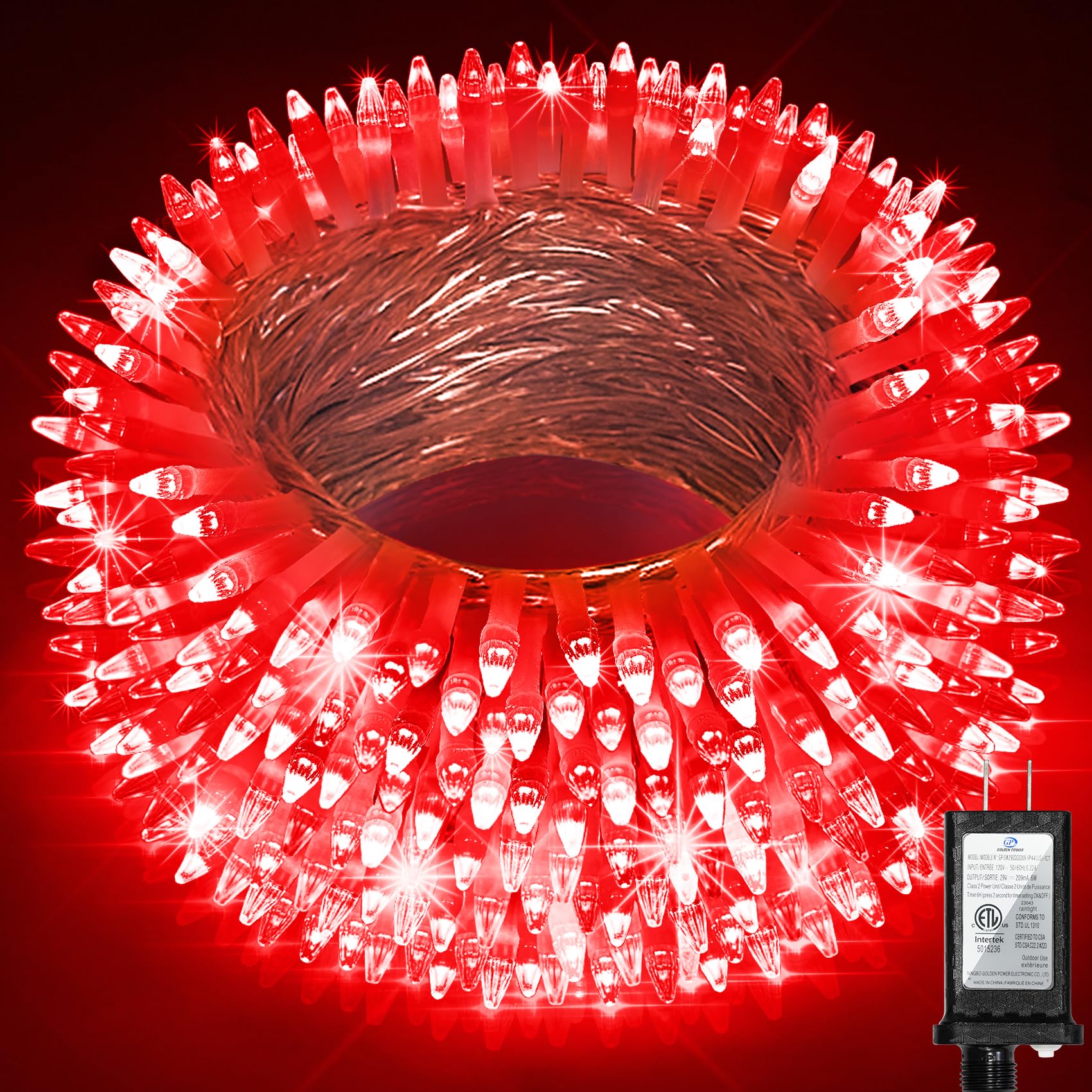 HRANBOTY 300LED Christmas String Lights, 100FT Red LED Fairy Lights, 8 Modes, Indoor/Outdoor, Plastic, Model HS-300L