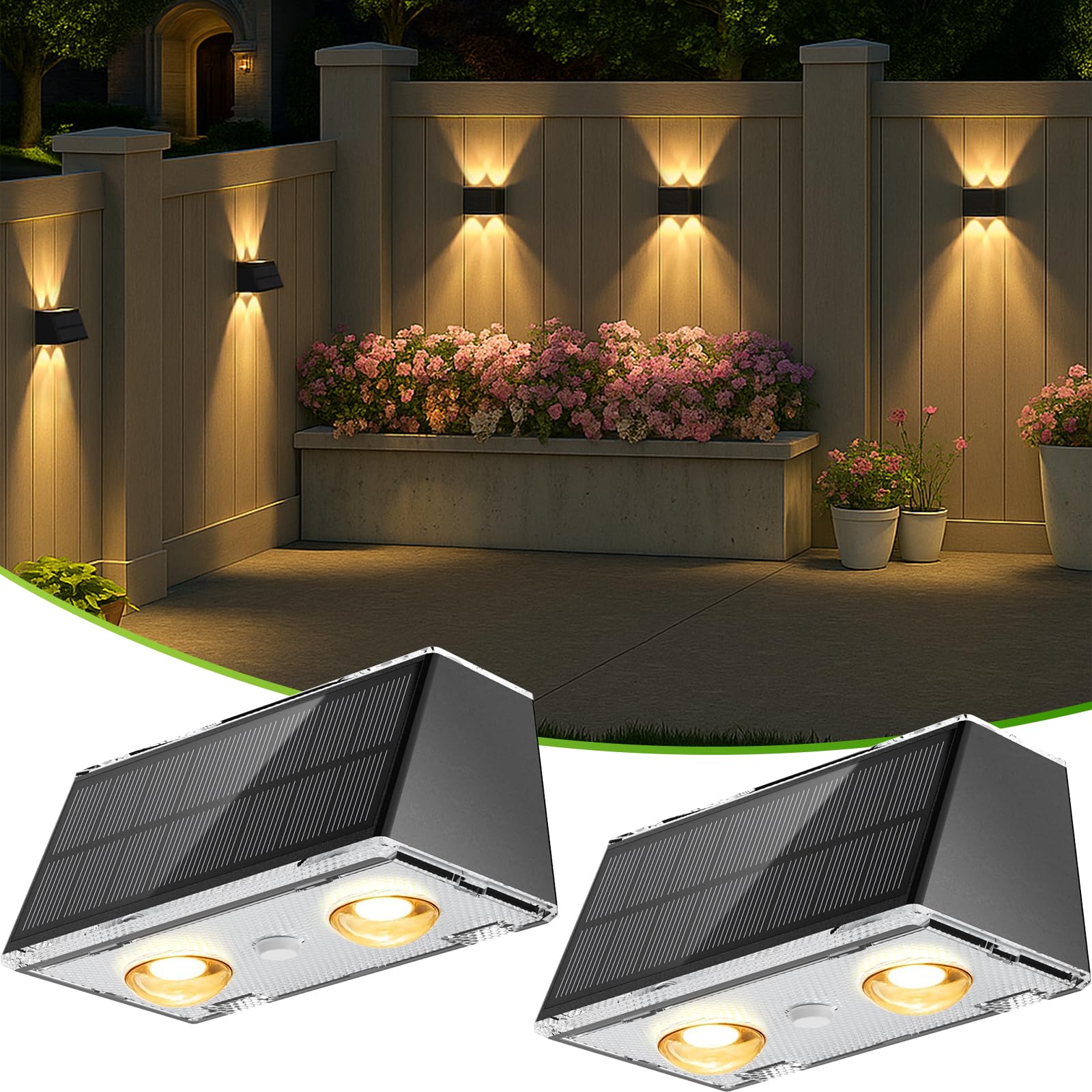 LANSOW Solar Fence Lights, 9-Mode Waterproof LED Spot Wall Lights, 2 Pack, Black, Model e920afa7-a9a5-430c-b180-37484005