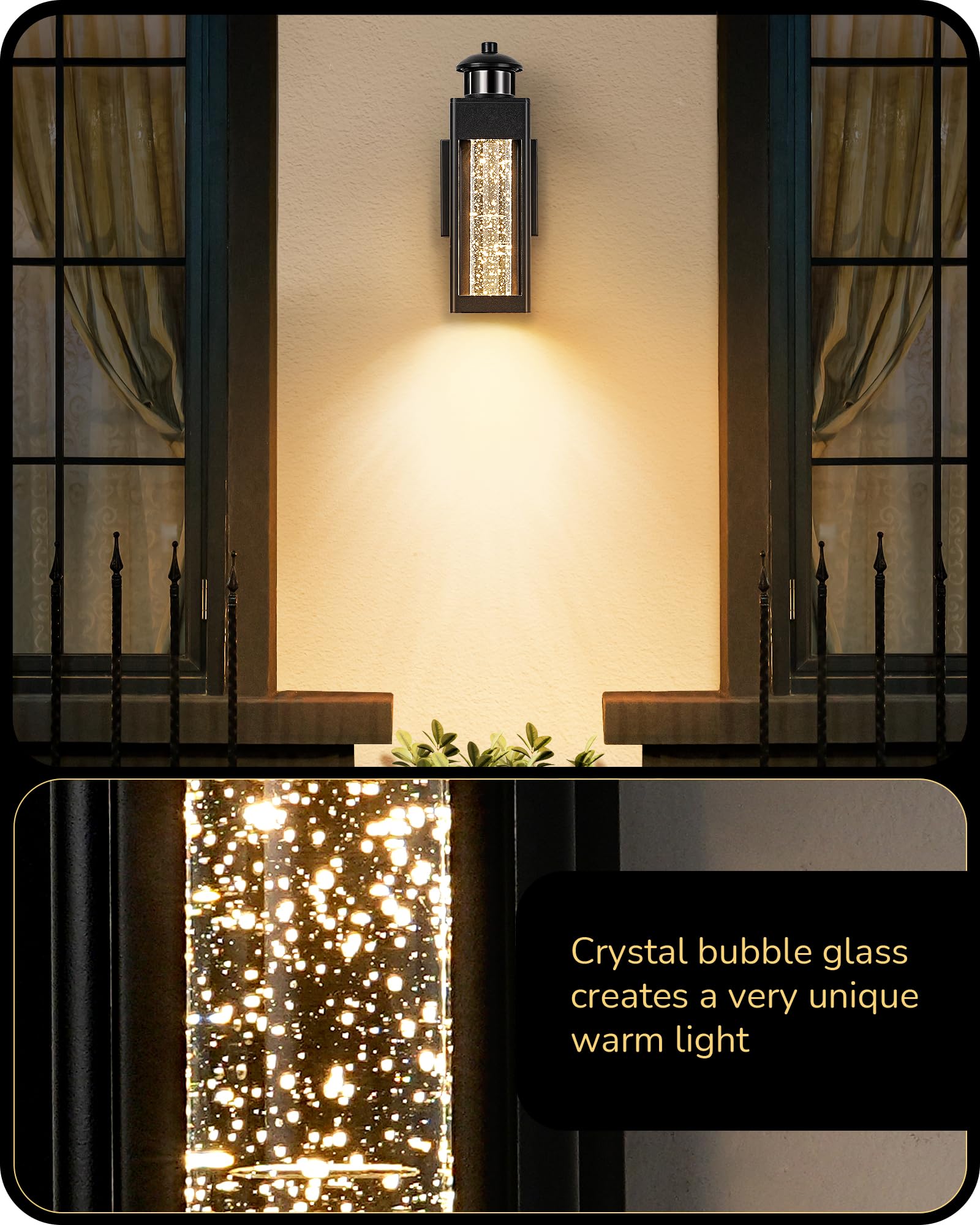 EDISHINE 2 Pack Modern Exterior Lighting Fixtures, LED Outdoor Light Fixtures Wall Mount, with Motion & Photocell Sensor, Crysta