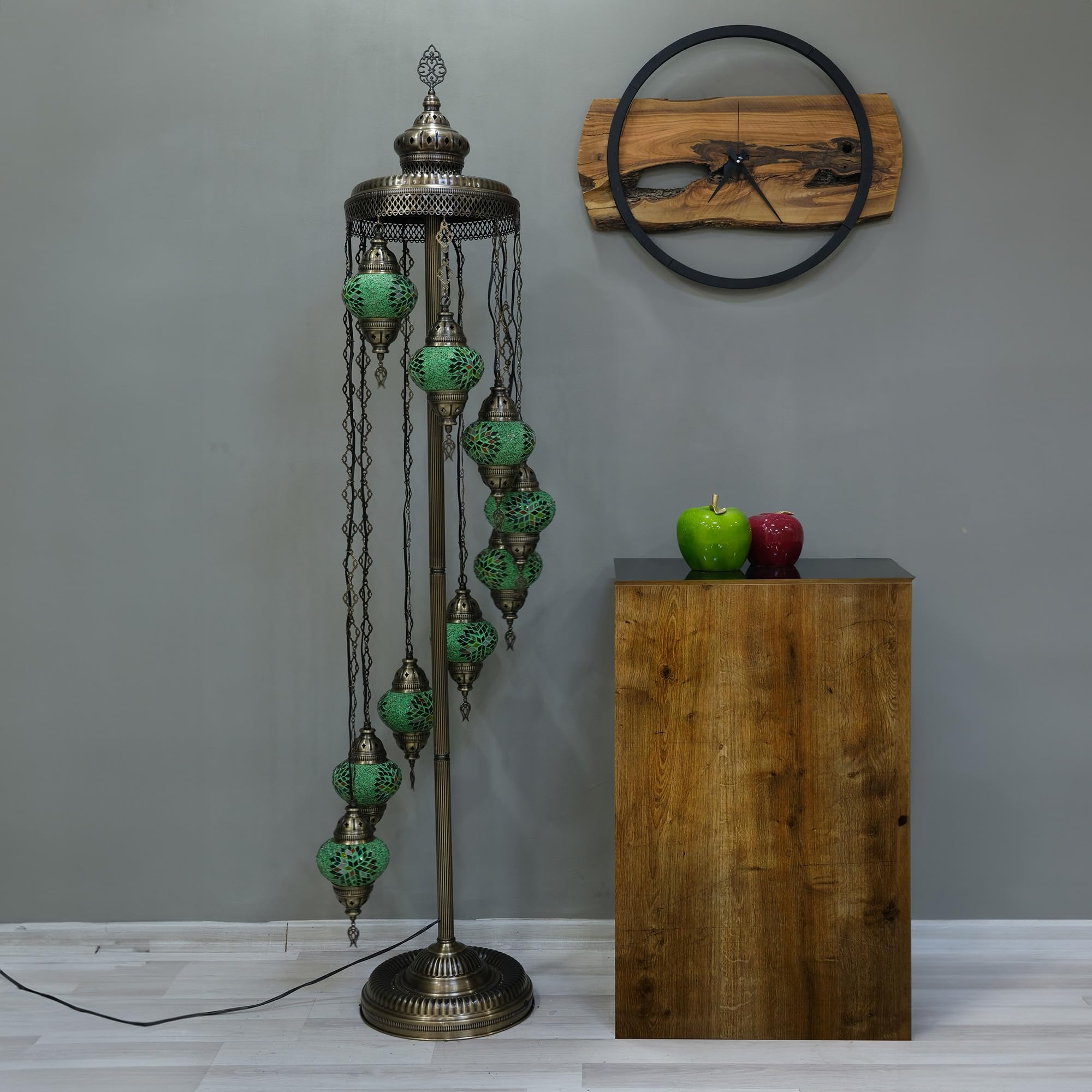 Asylove Turkish Lamp 9 Globe Mosaic Floor Lamp, Mosaic Standing Lamp 9 Globe Mosaic Moroccan Lamps Floor Lamp For Decorative Home Designs Offer 5 Inch Globe - Total Height 70 Inch (Green)