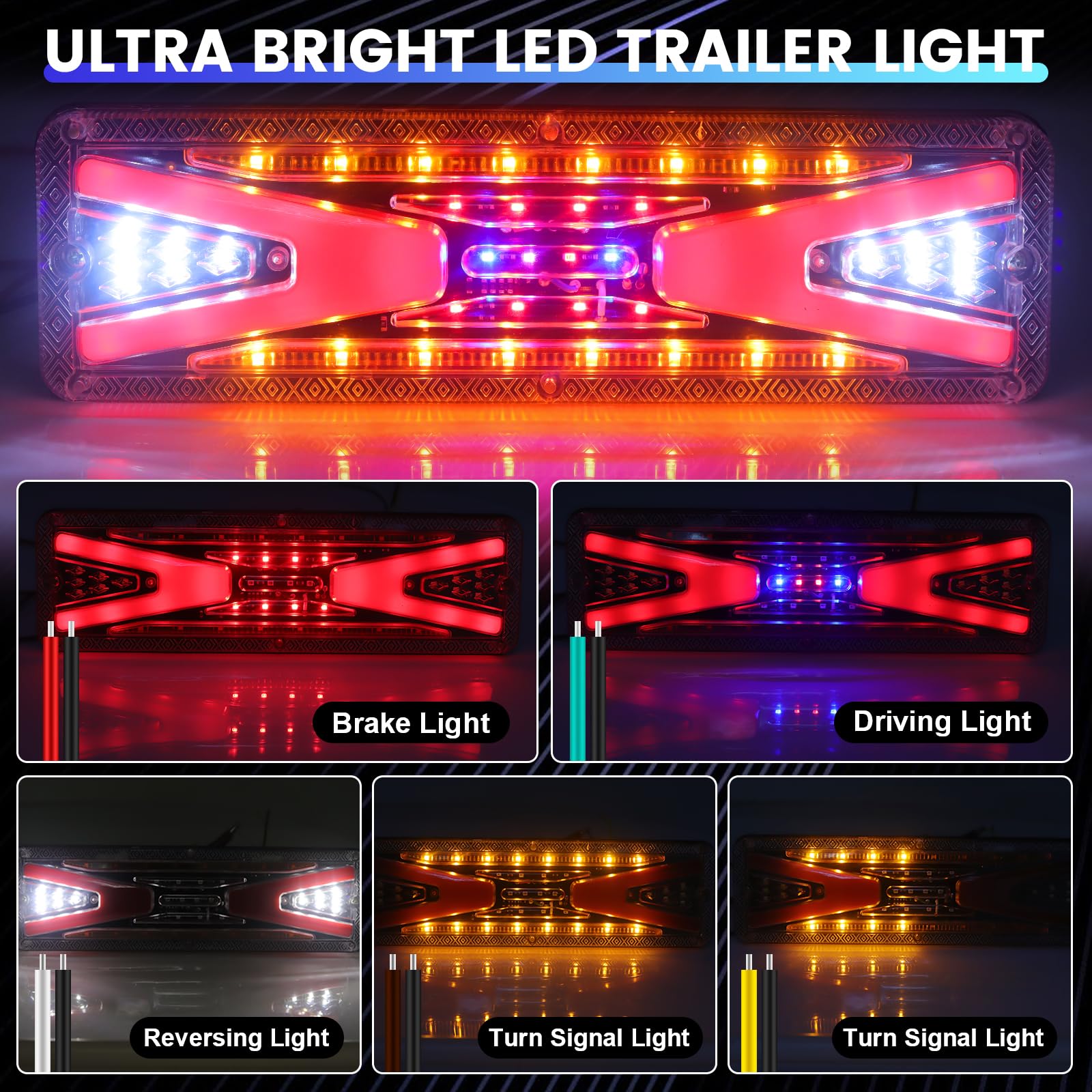 Xuzimaoyi Trailer Light Kit, Led Trailer Light Kit 24V Waterproof Brake Reverse Turn Signal Light Led Trailer Tail Light For Tru