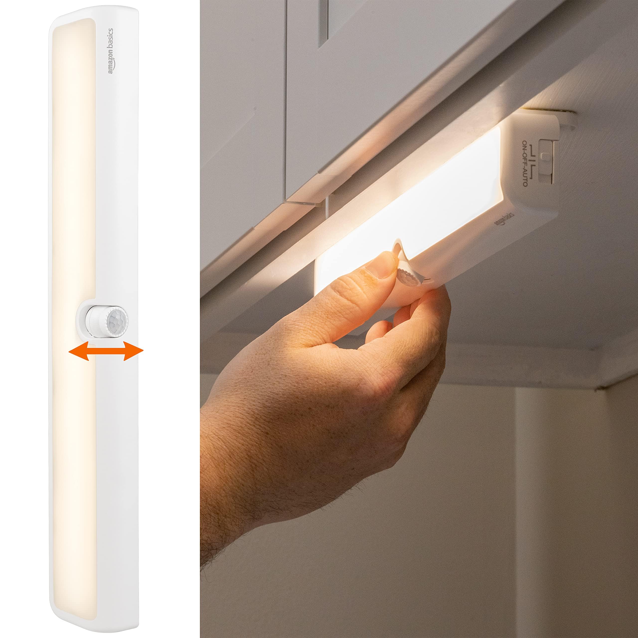Amazon Basics LED Light Bar, Swivel Motion Sensor, 250 Lumens, 12", 2 Pack, White, Plastic