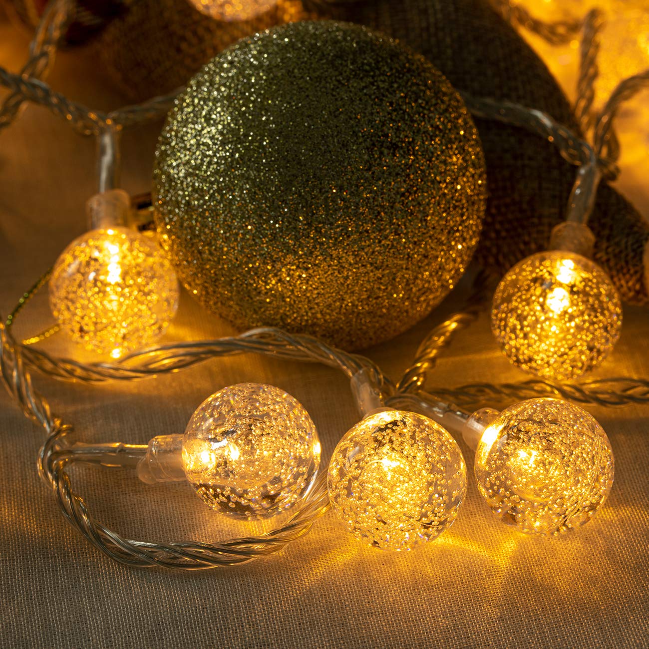 AWQ 100 FT LED Globe Ball String Lights, Warm White, Plastic, 8 Modes, Plug-In, Remote, Indoor/Outdoor Decor for Weddings and Christmas