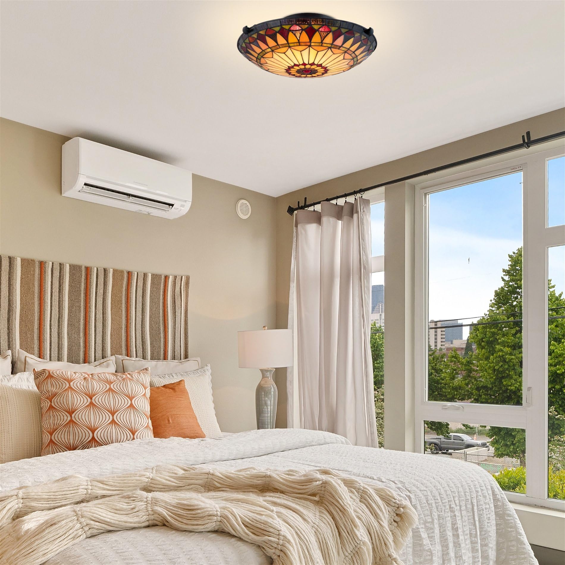 Kira Home Mateo 16 2-Light Tiffany Glass Flush Mount Ceiling Light  Black Finish