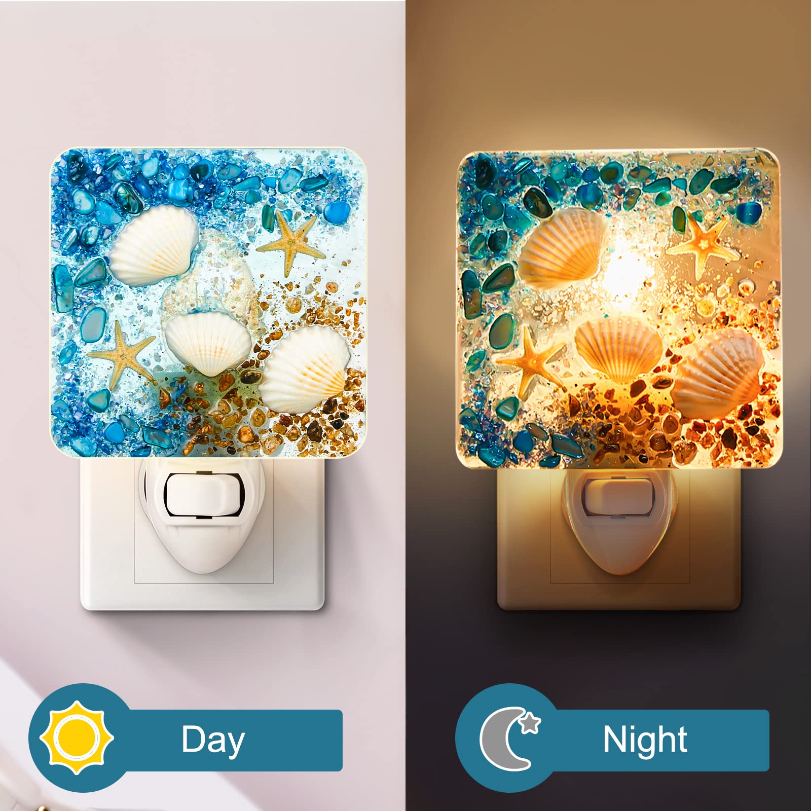 Hortsun Seashell Night Light - Ocean Animal Design, Decorative Beach Lamp for Home, Bedroom, Bathroom - Blue, Shell Material