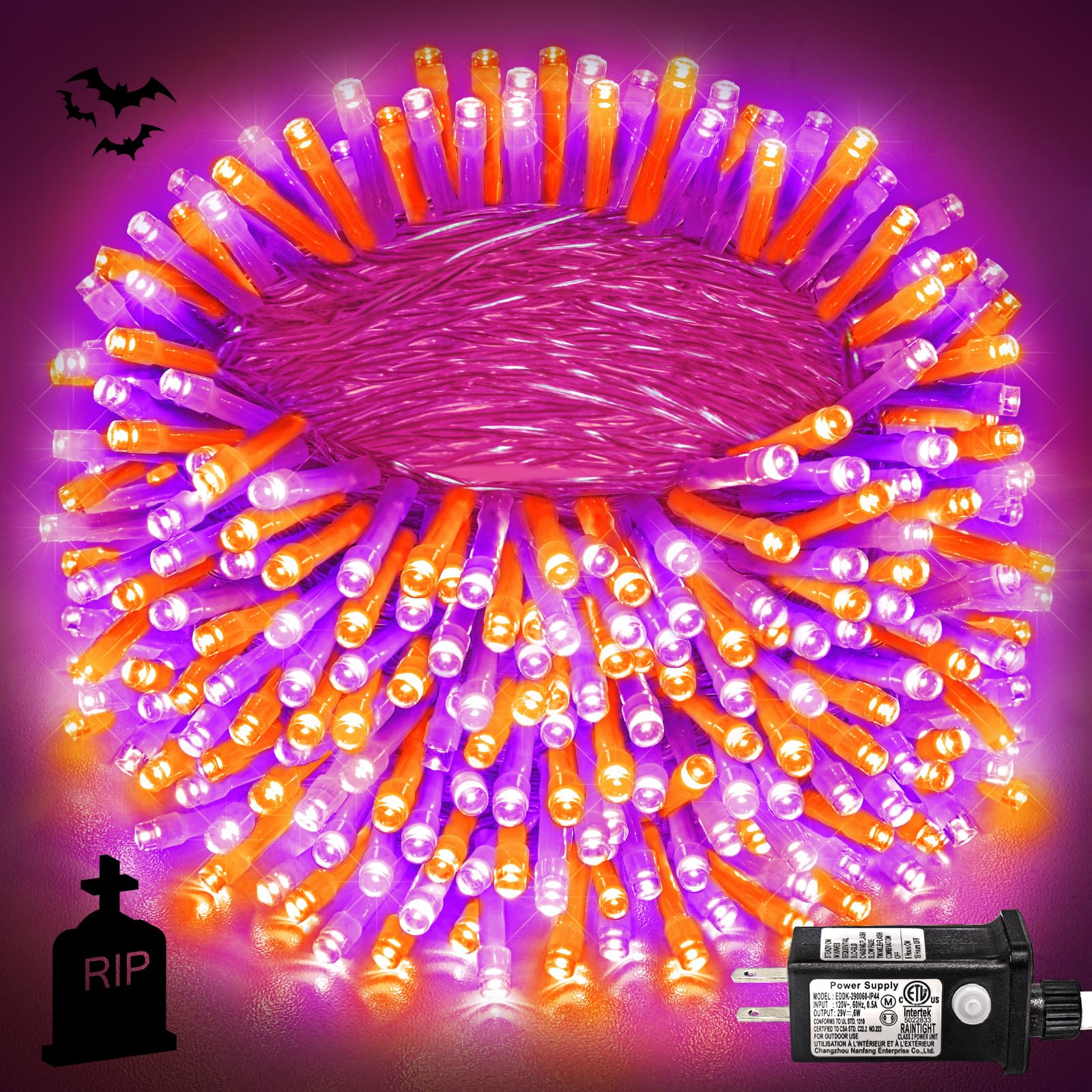 Einiiya 400 Led Christmas String Lights Outdoor  131 Ft String Lights Outdoor Clear Wire With 8 Modes  Plug In Waterproof Fairy Light For Tree Party Christmas Thanksgiving Decorations  Purple&Orange