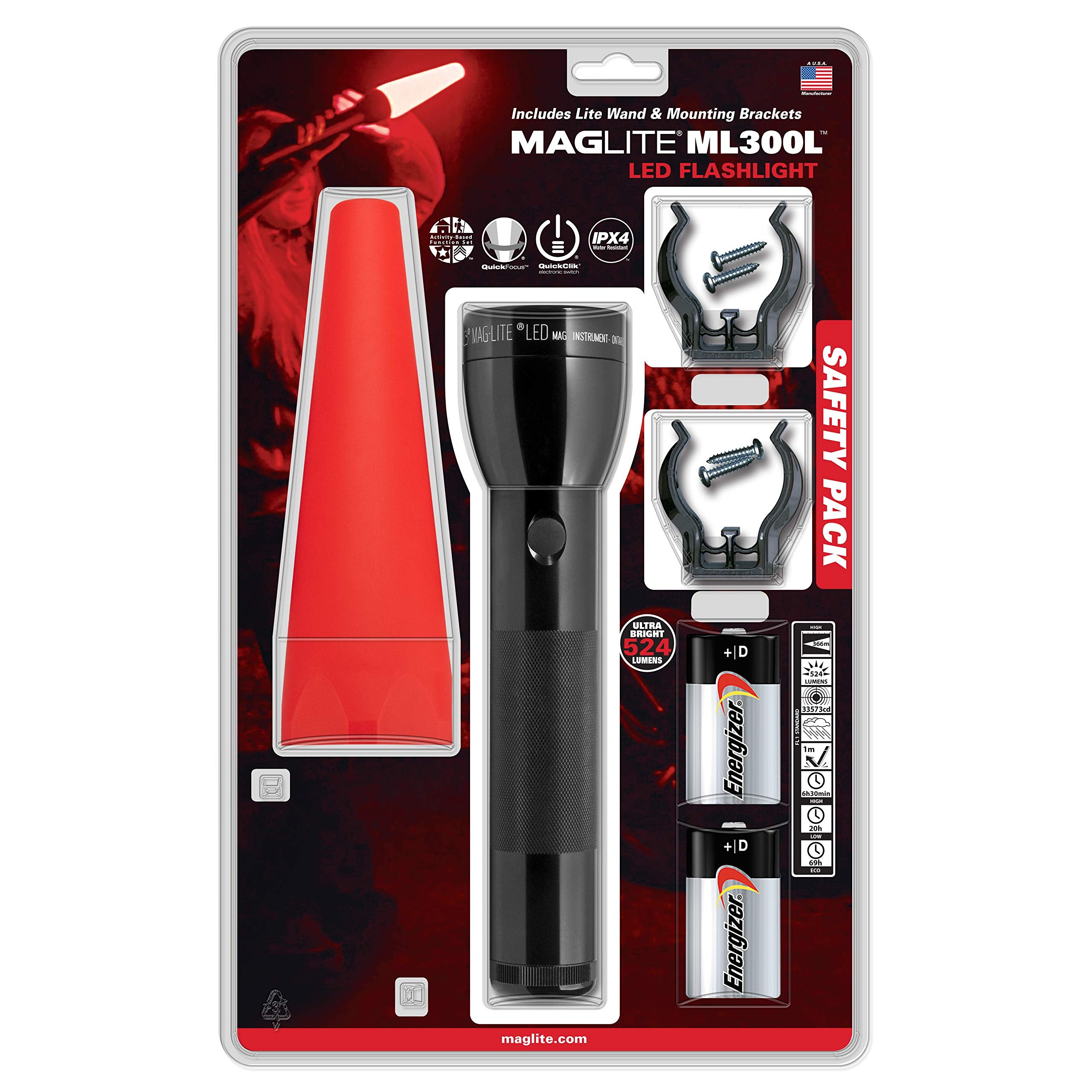 Ml300L-I201G Maglite, 2 Cell ''D'' Multi Mode Elect Swicth, 524 Lumens