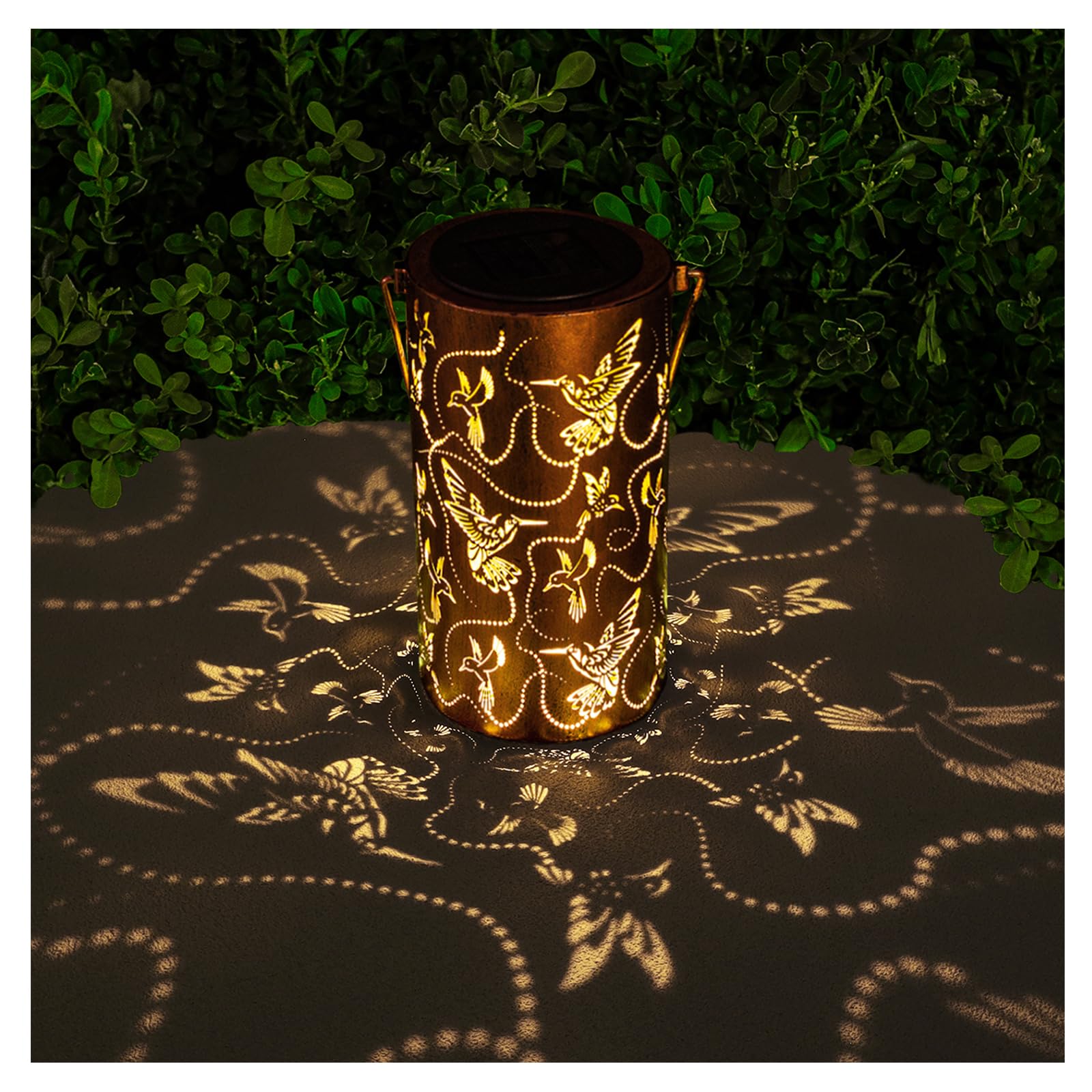 Solar Lanterns Outdoor Hanging Hummingbird Decor Lantern,Waterproof Hollow Out Metal Decorative Garden Light,Graceful Decoration