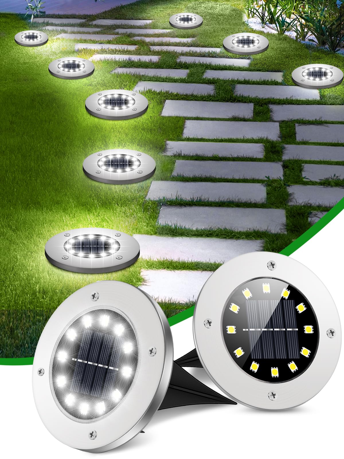 Coroor Solar Ground Lights, 12 LED Waterproof Garden Lights Outdoor Bright In-Ground, Solar Disk Lights Outdoor Decorations for 