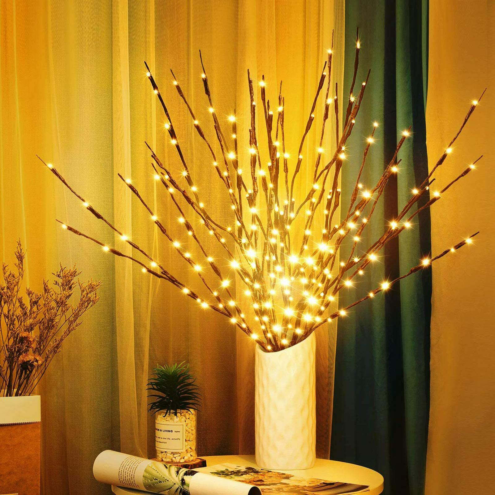 Lxcom Lighting Led Branch Lights 3 Pack - 60 Warm White Twig Lights For Party & Wedding Decor