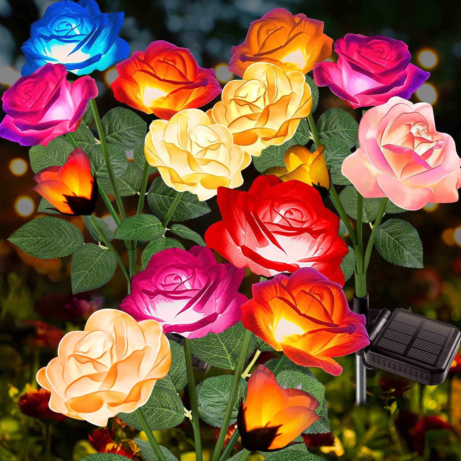 Garpar Solar Lights Outdoor - 2024 Upgraded Outdoor Solar Lights With Beautiful & Realistic Rose Flowers - 7 Color Changing Waterproof Solar Outdoor Lights For Outside Yard Porch Patio Garden Decor