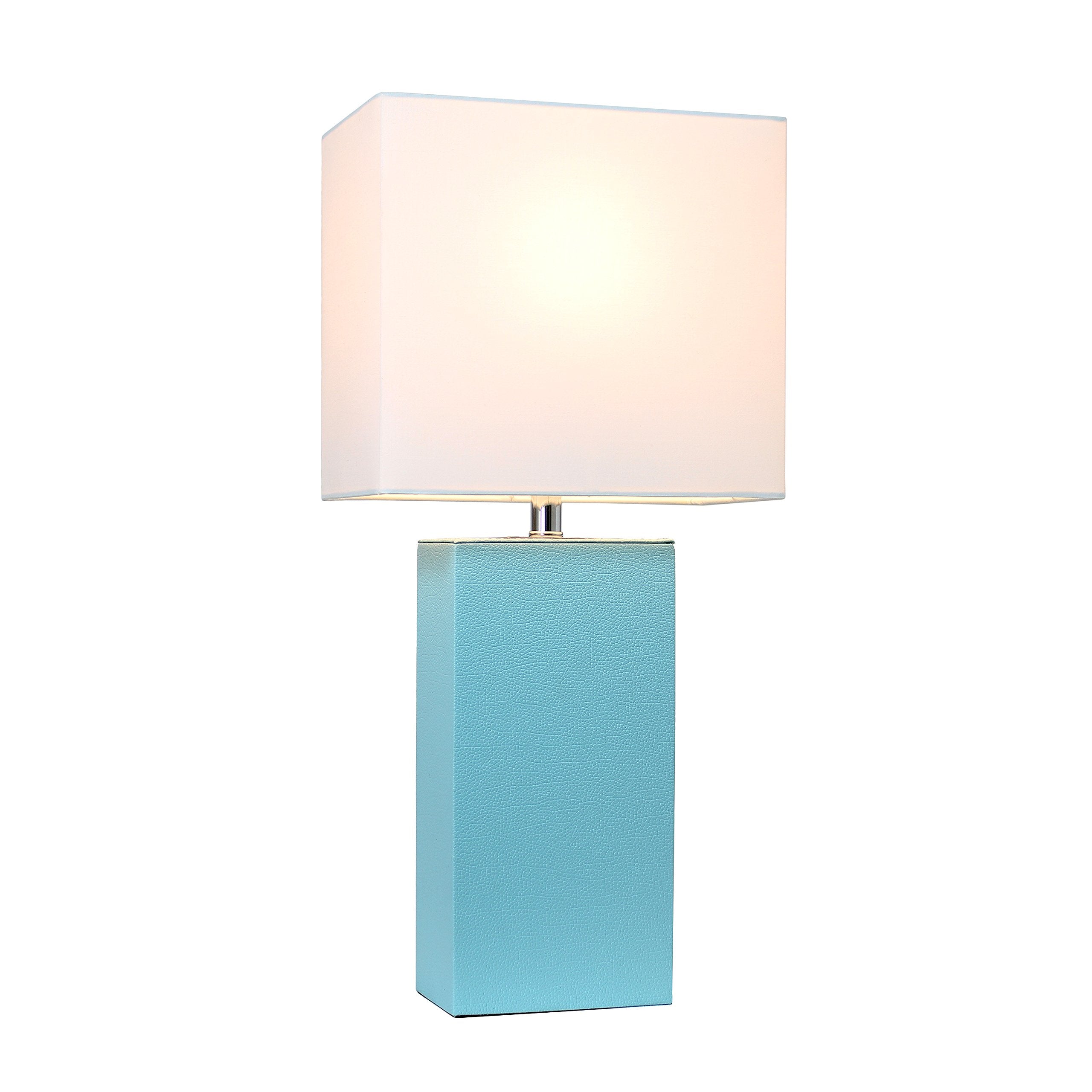 Elegant Designs Lt1025-Aqu Modern Leather Table Lamp With White Fabric Shade, Aqua (Pack Of 1)