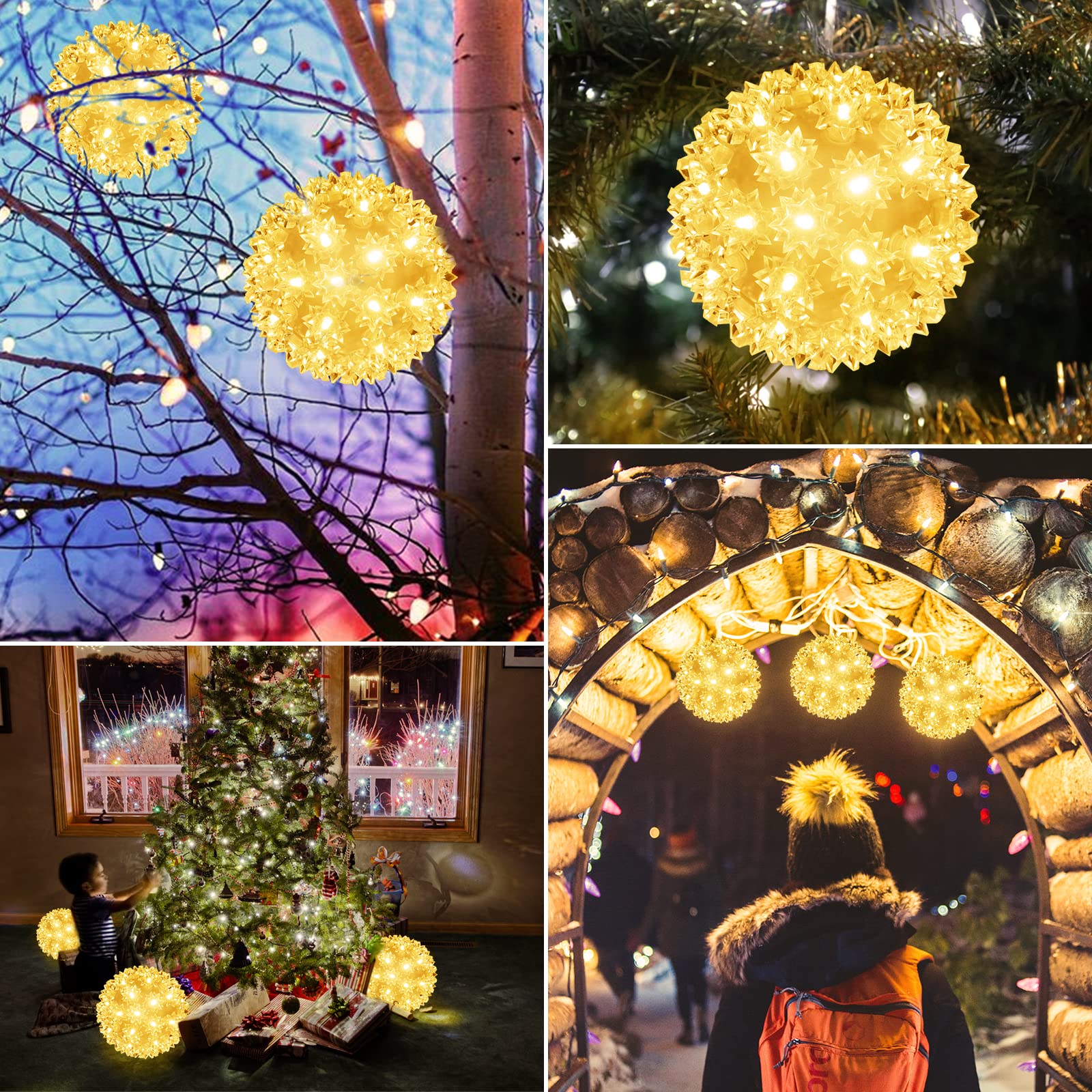 Brightown 50 LED Starlight Sphere Lights - 3 Pack 5.5in Warm White, Replaceable Bulbs, Add-On Plug for Indoor/Outdoor Decorations