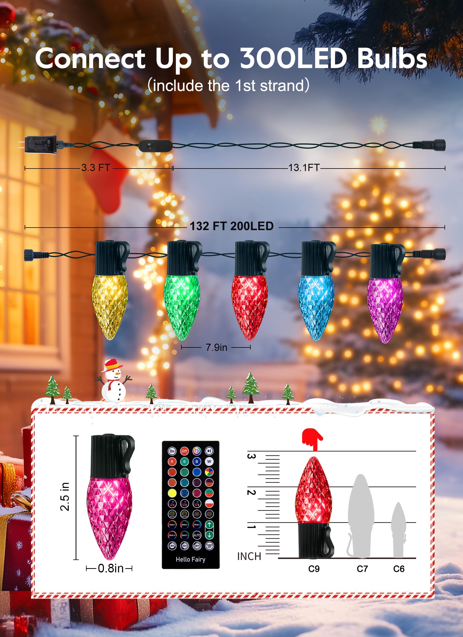 Brightown C9 LED Christmas Lights, 200 LED, RGBW, 132 Ft, Smart APP Controlled, Waterproof for Indoor/Outdoor Decoration