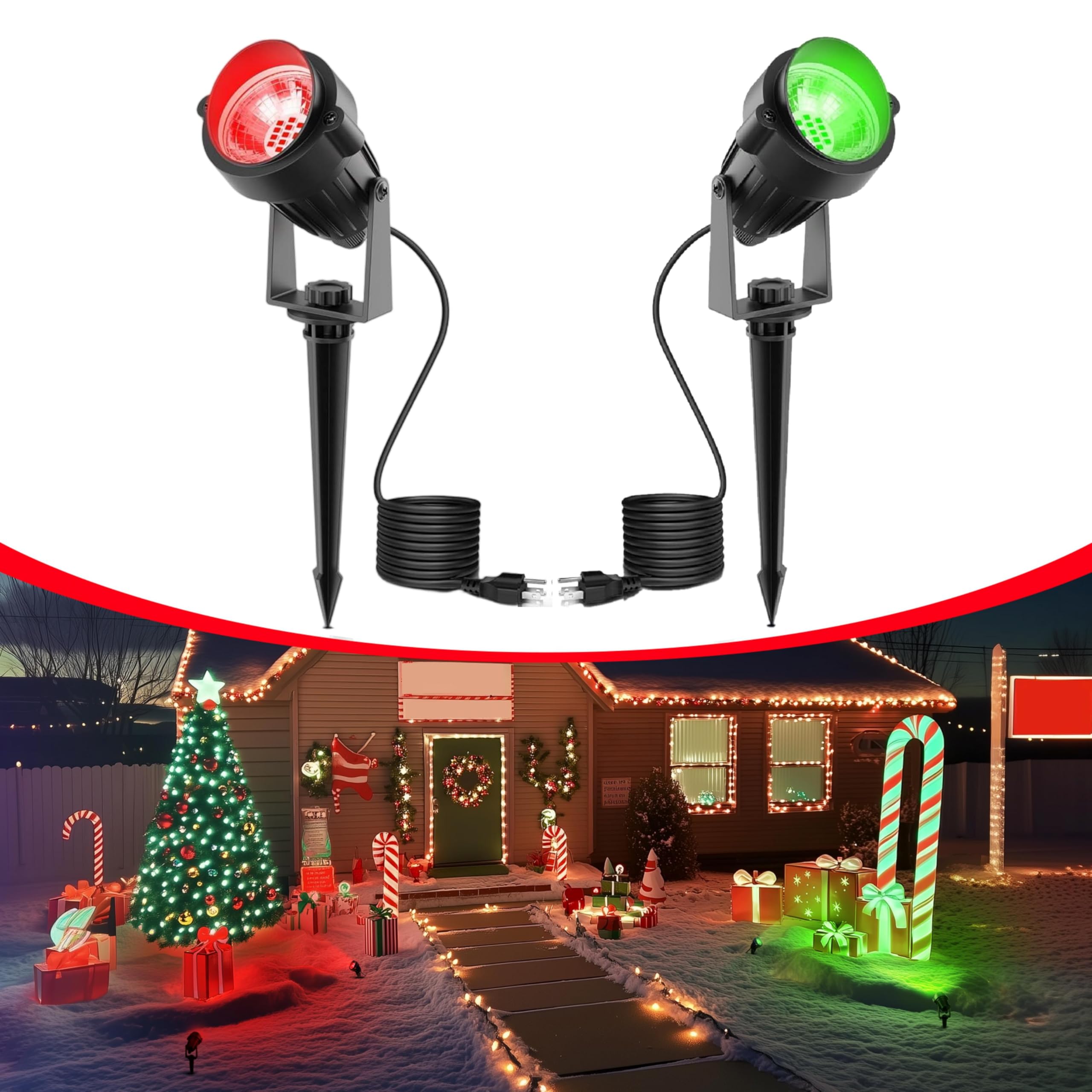L Lohas Led Red And Green Christmas Spotlight Outdoor  Auto On/Off 5W Landscape Lighting  120V Ip66 Waterproof Spot Lights For Yard House Holiday Trees Decoration  Ul Listed  2 Pack