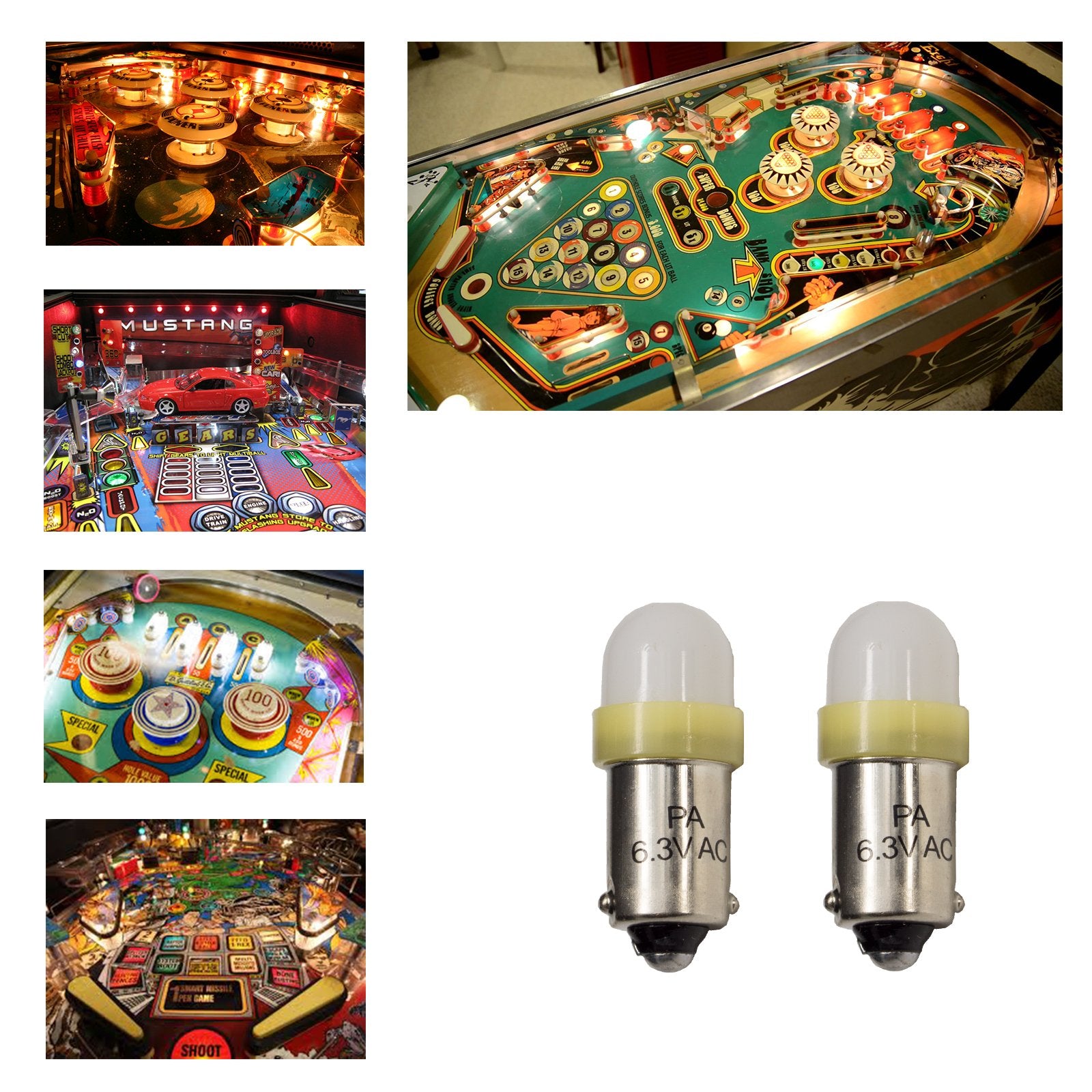 Pa Led 10Pcs #44#47 Ba9S 2 Smd 2835 Led 6.3V Dc Bayonet Pinball Machine Light Bulb Yellow