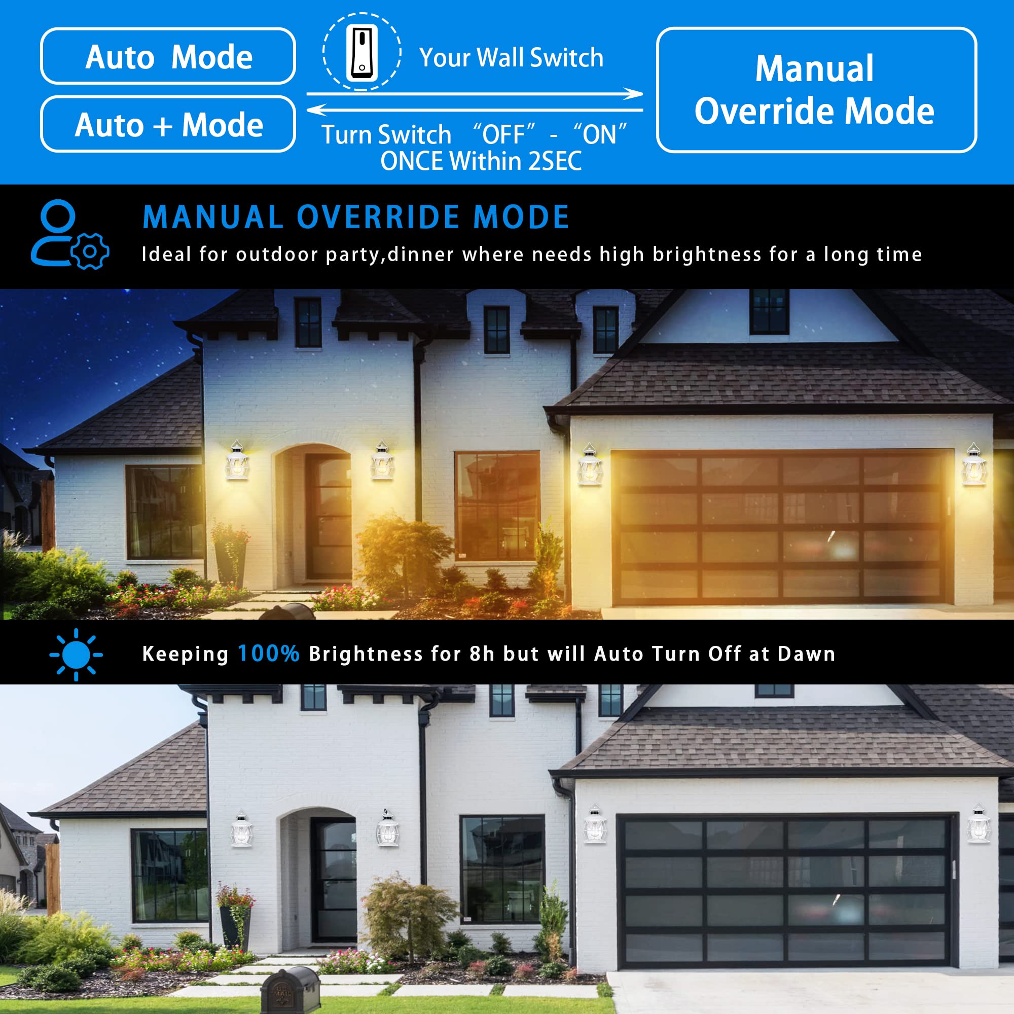 Mrsconce Motion Sensor Outdoor Lights, Upgrade Dusk To Dawn Wall Sconce Lantern, Exterior Light Fixtures Outside Lights For House Front Porch Garage Patio(White)