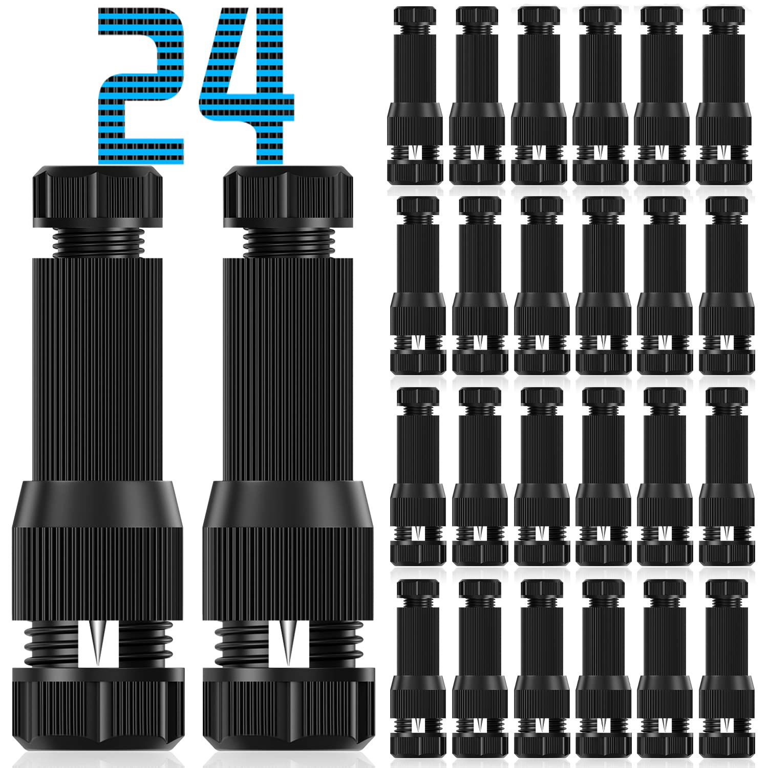 Fntek Low Voltage Landscape Light Wire Connector, 24 Pack, 14-20 Gauge, Black, Model FT-LS00