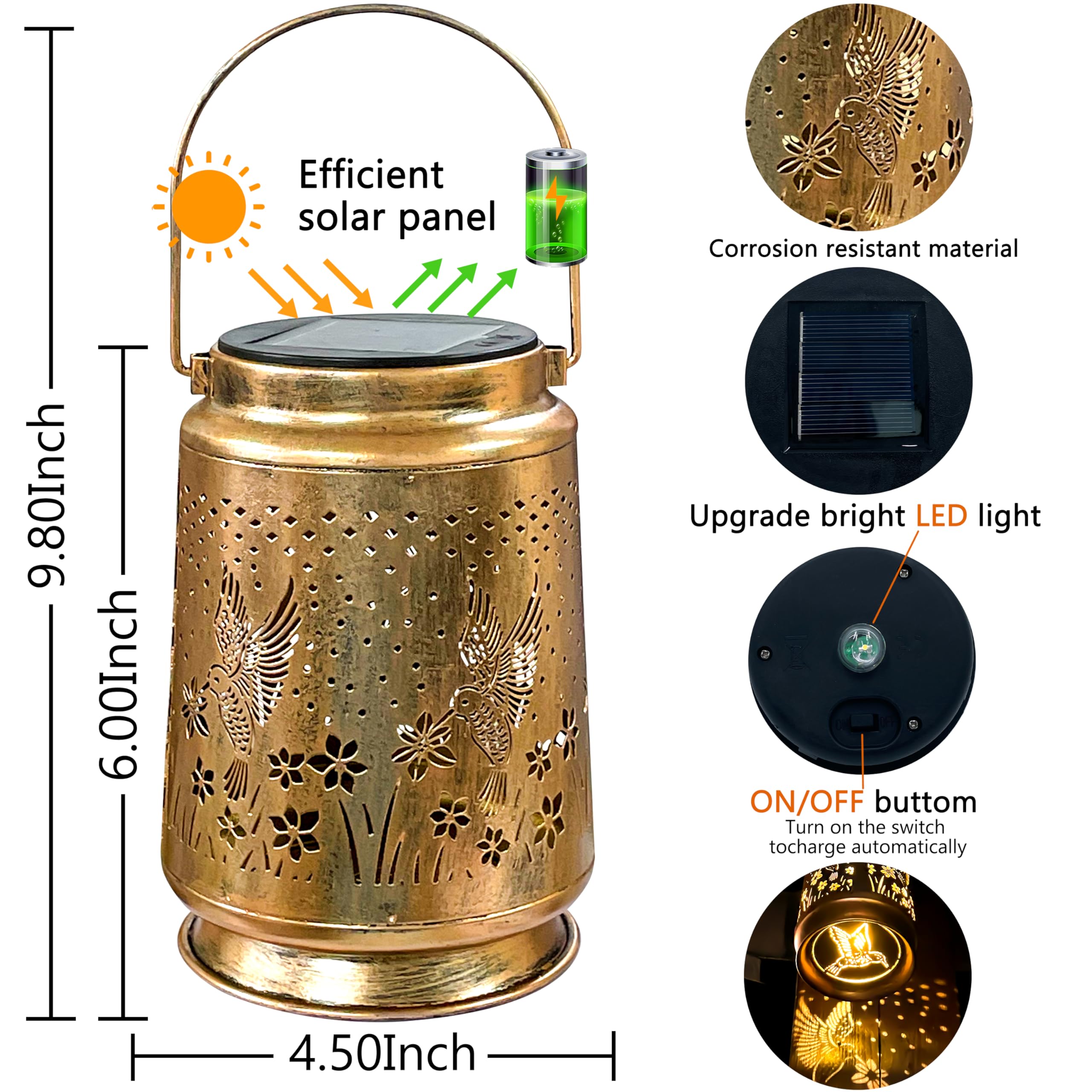 Ky&Bosam Solar Lanterns Outdoor Waterproof Hummingbird Garden Decor Birthday Gifts For Women Mom Grandma Hanging Solar Lights Me