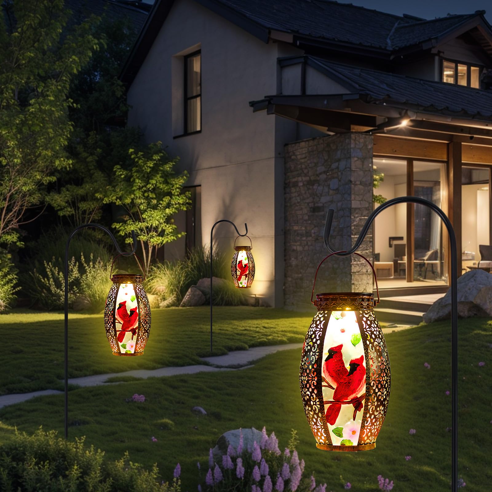 SUNNYGARDEN 13.8 Cardinal Outdoor Solar Lantern - Waterproof Decorative Hanging Light for Patio, Garden, Yard, and Pathway - 1 Pack