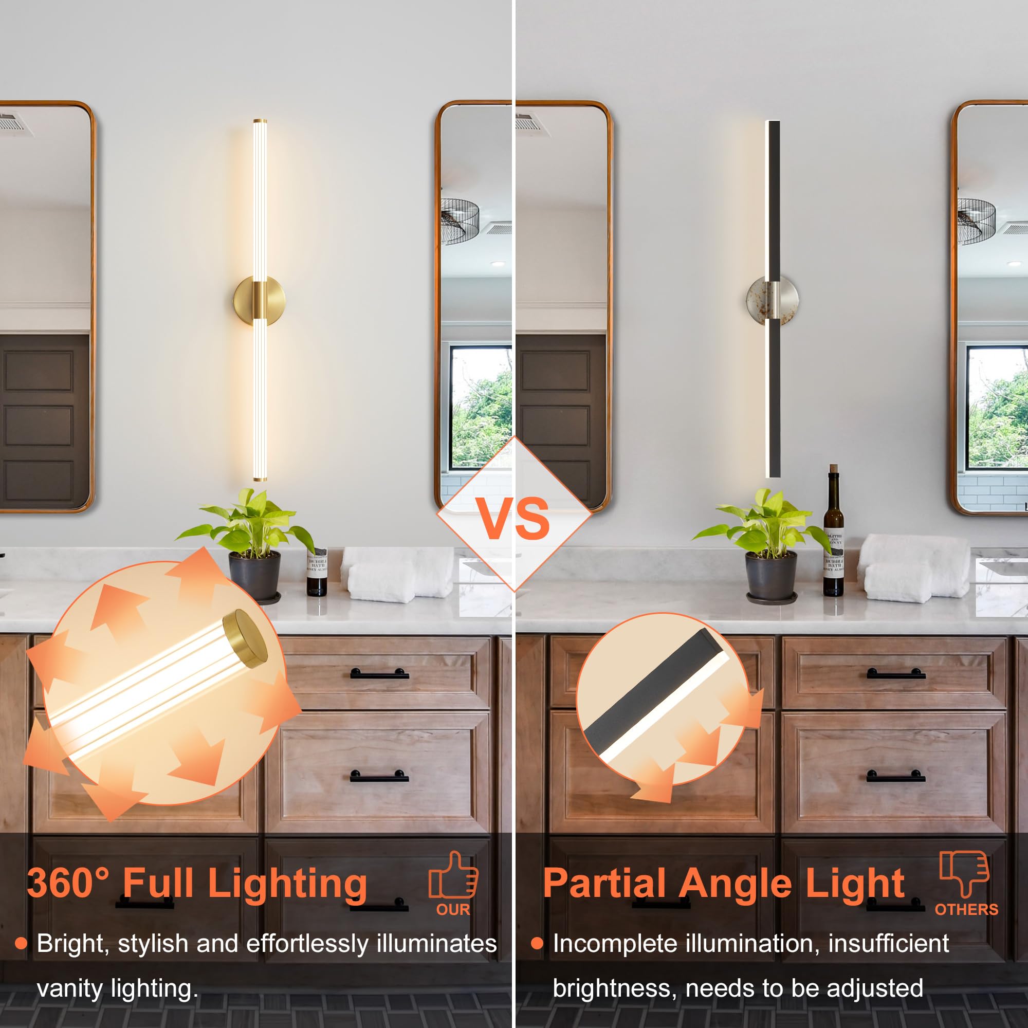 Gednbo Glod Wall Sconces Set Of 2 Hardwired  Dimmable 5Cct Led Bathroom Light Fixtures Over Mirror  360 Full Lighting 31 Long Vanity Light Bar Modern Wall Sconce For Bathroom Bedroom Living Room