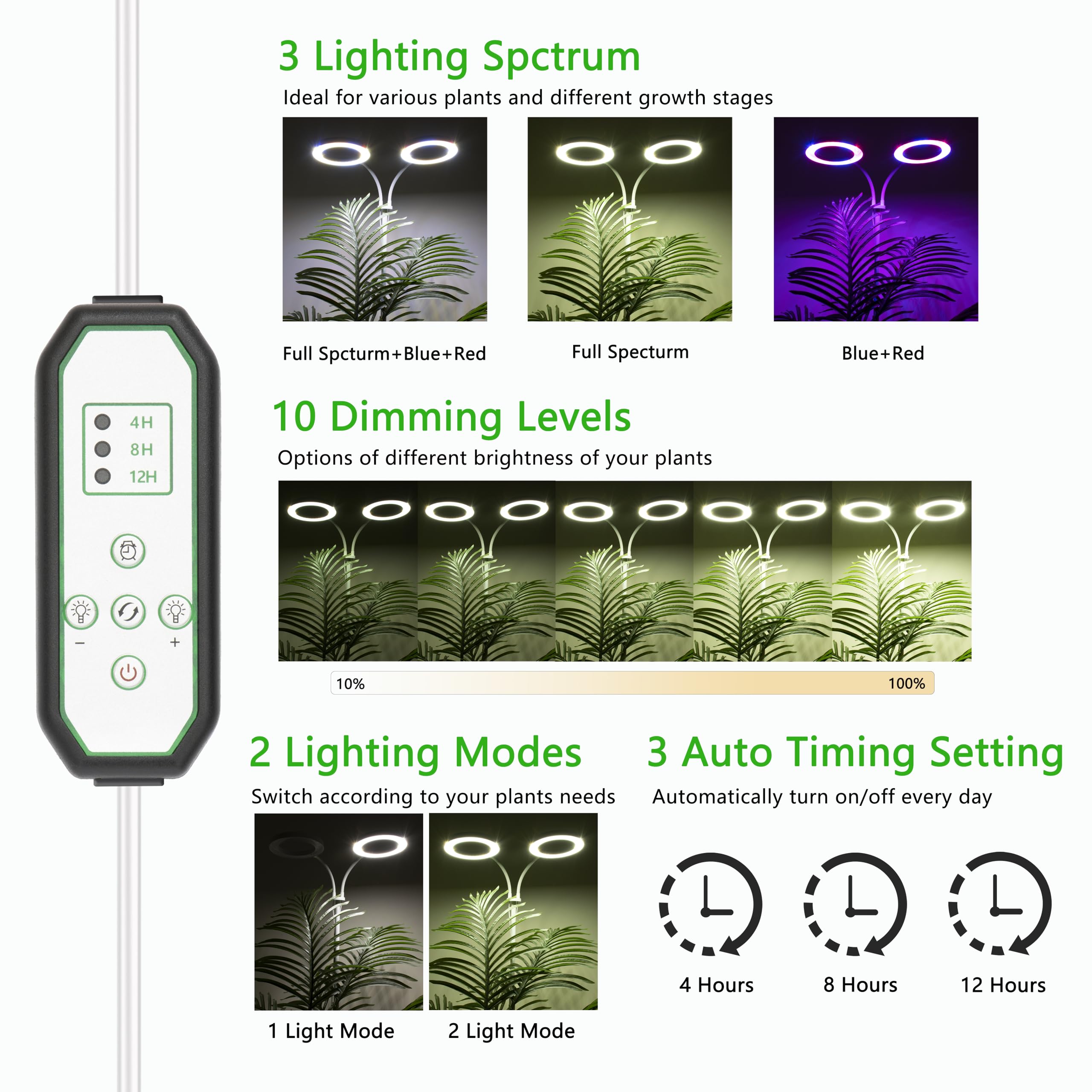 Geciliaoran Grow Light For Indoor Plants, Full Spectrum Led Halo Plant Lights With Stand, Floor Standing Growing Lamp With Adjus