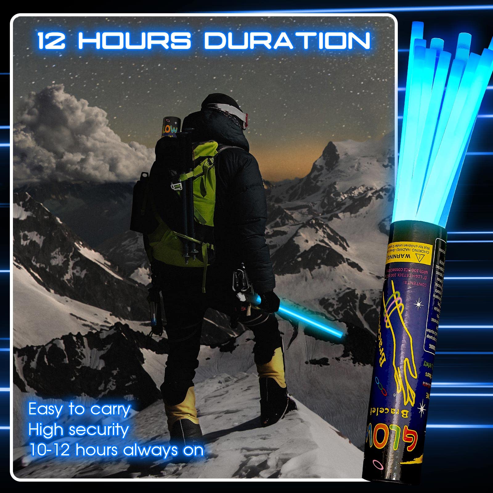 Lewtemi 10 Pcs 14 Inch Blue Glow Sticks - Jumbo Emergency Light Sticks for Camping & Survival Kits