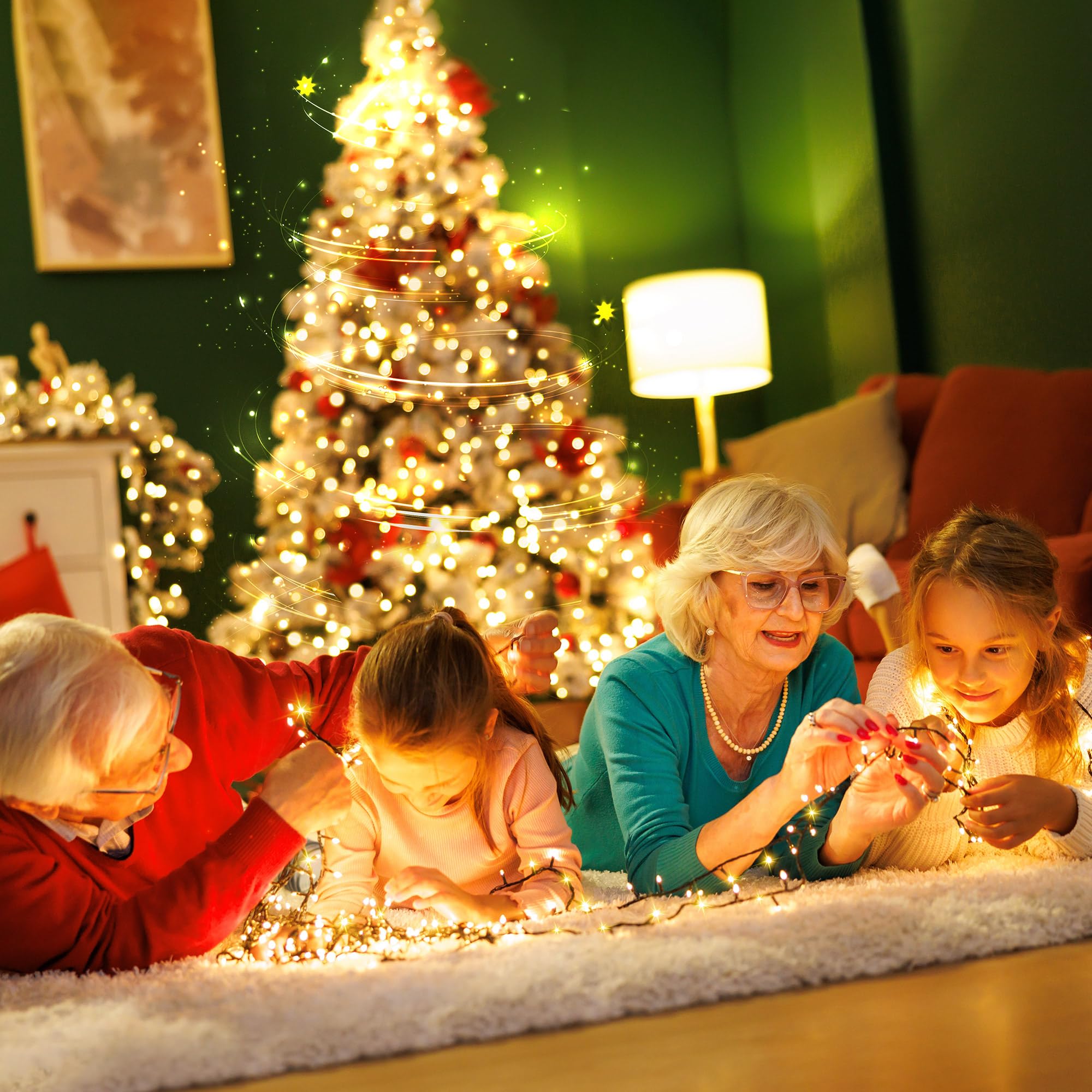 Enhon Twinkling Christmas Lights, 76.2 FT, 300 Random Bulbs, Waterproof, Gold, Model LCH7-100L/2F