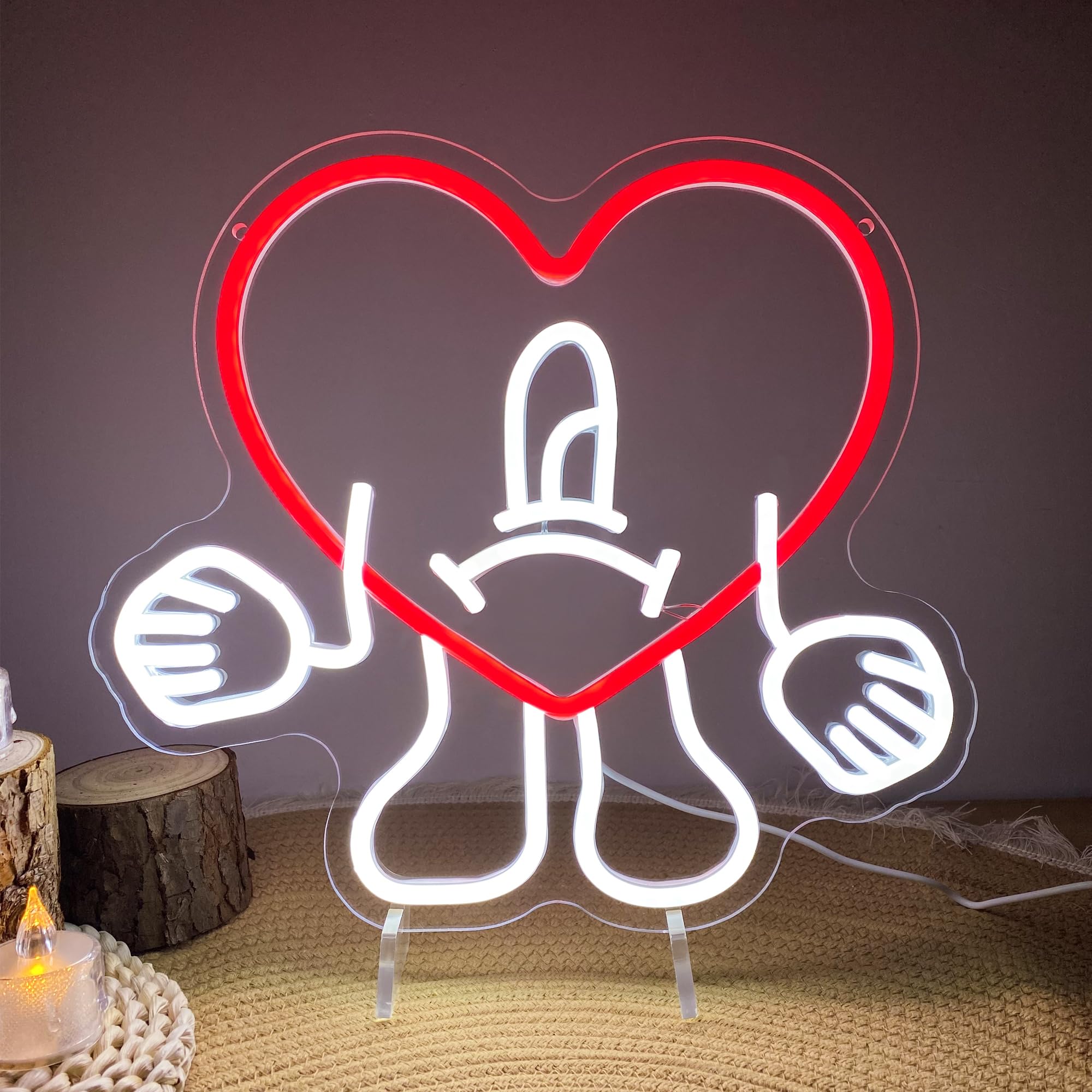 Bad Hip-Hop Bunny Neon Sign, Heart Shape Bunny Music Singer Merch Neon Light Signs for Wall Decor Kids Fans Valentinas Christmas