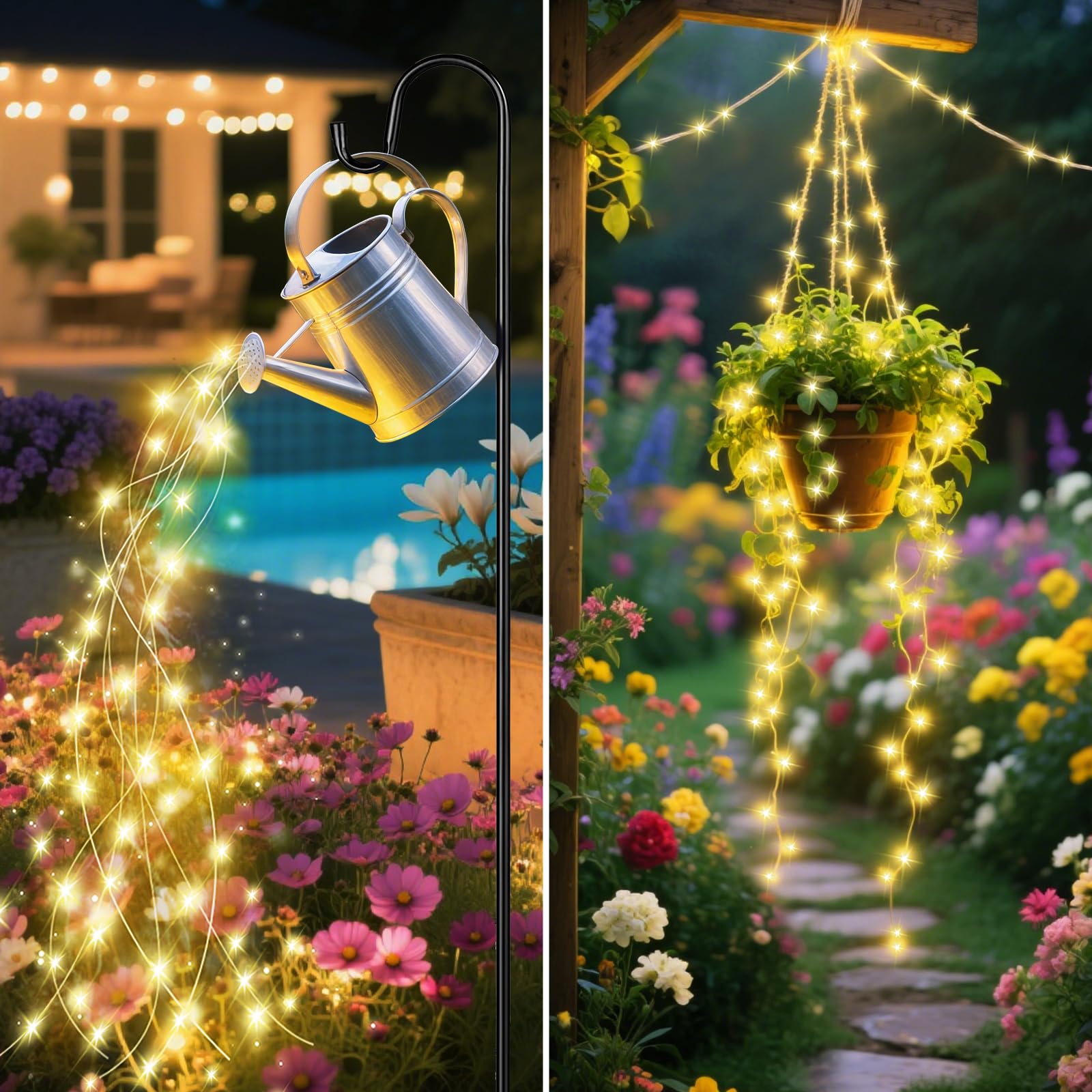ANGMLN Solar Fairy String Lights, 200 LEDs, 8 Modes, Waterproof, Warm White, Model MBDC-NB-1