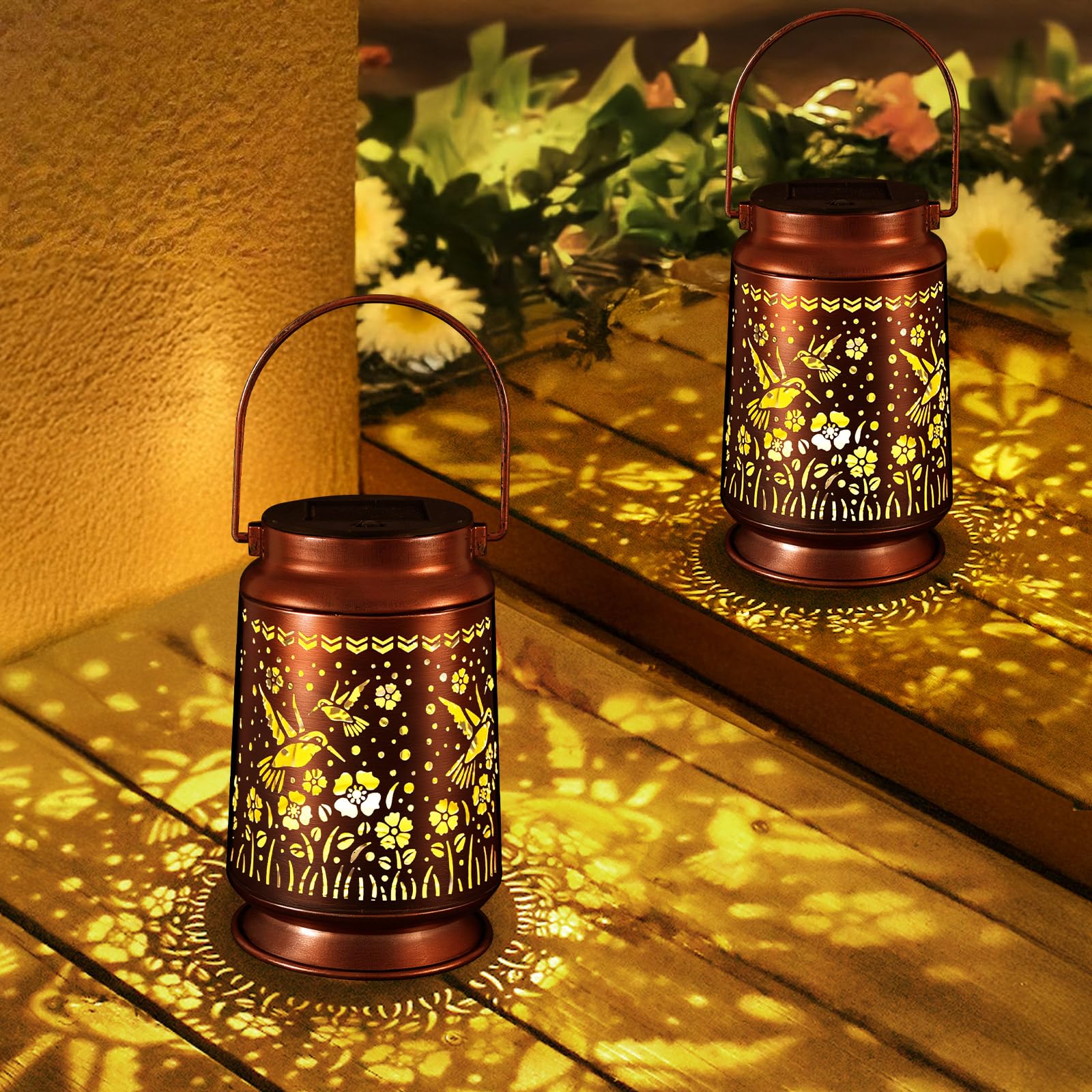 Solar Lanterns Outdoor Waterproof Gifts For Women Grandma Gifts For Mom Hummingbird Garden Decor Solar Hanging Lantern Metal 2 P