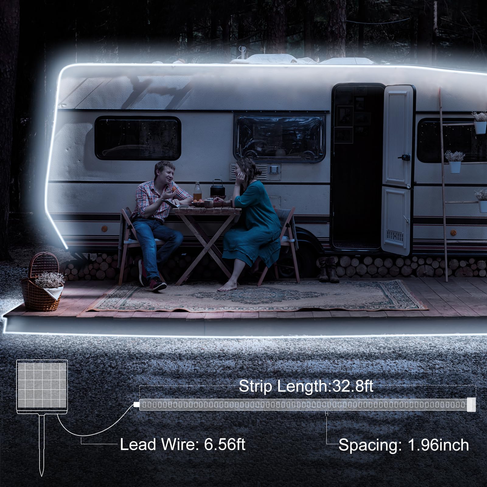 echosari Solar Strip Lights Outdoor, IP68 Waterproof, 32.8FT, Cool White, Model ES-Strip, Remote Timer, Self-Adhesive