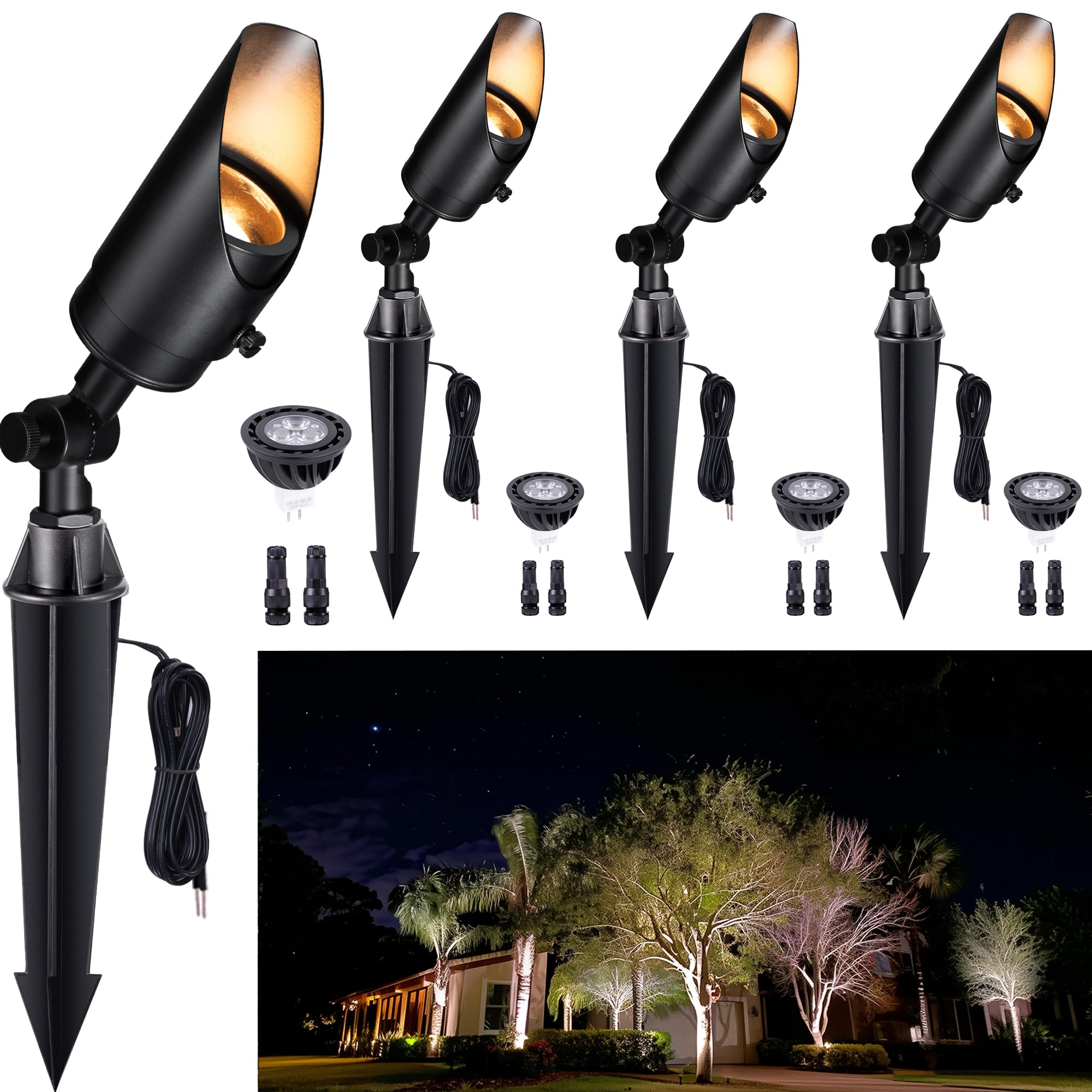 Gardenreet Brass Landscape Lighting Black, Low Voltage Spotlights Outdoor, 12V LED Wired Uplights, Waterproof Spot Lights for Ou