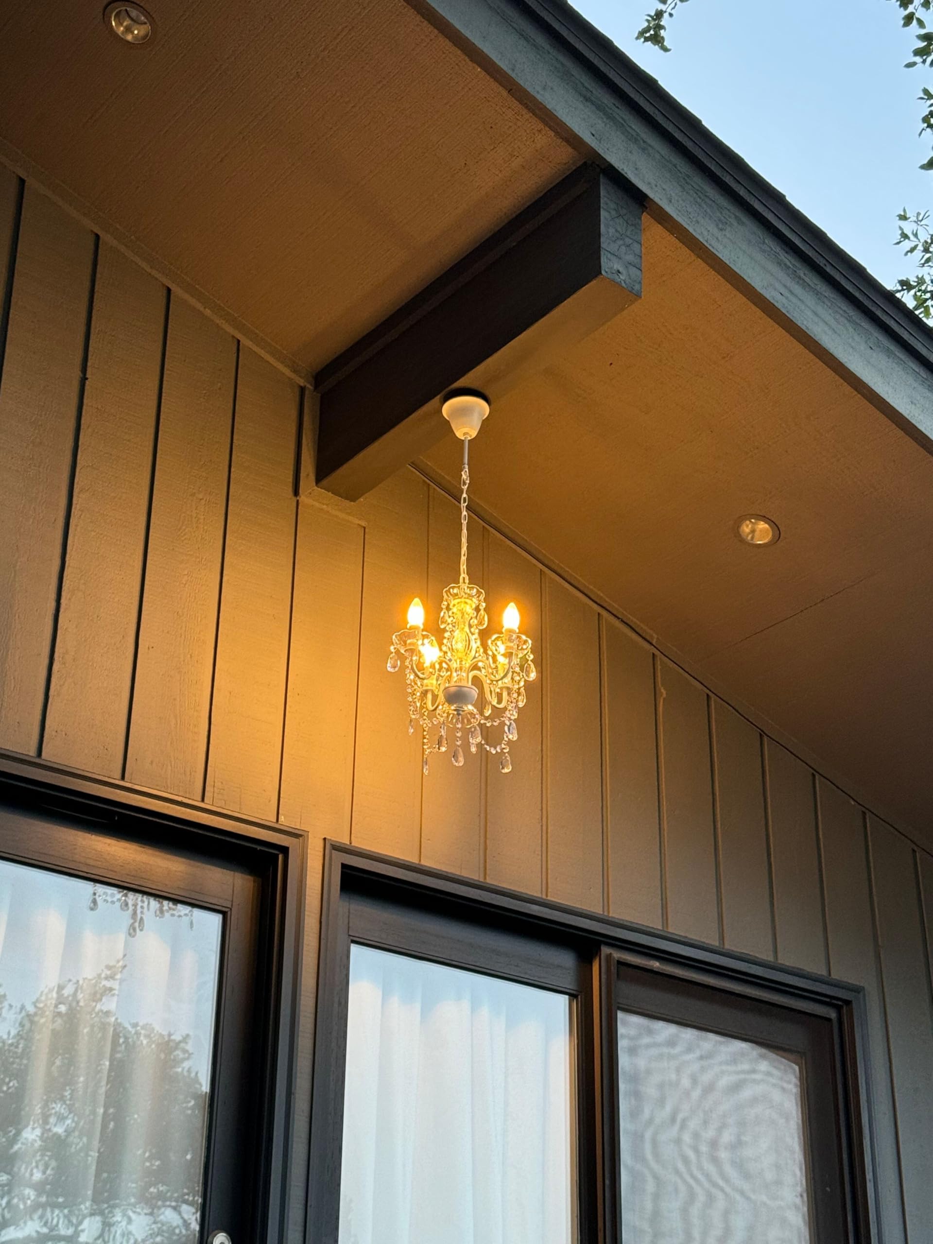 Brink House 4 Light Crystal White Chandelier, Stainless Steel Frame, IP65 Water Resistant, Model BHOD4LCL, H17”xW15”