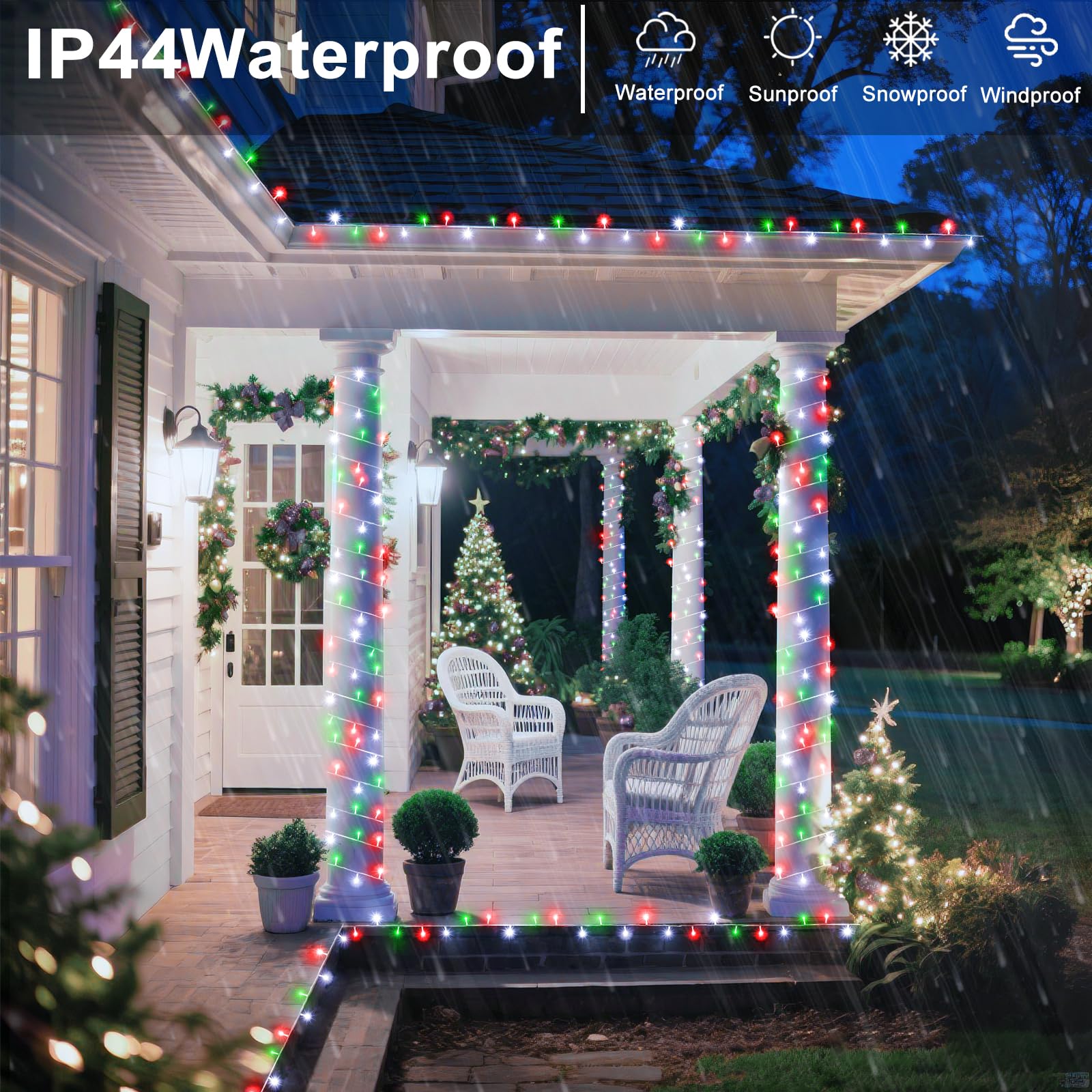 120 Led Christmas Lights Outdoor  8 Modes Plug In Waterproof Twinkle Fairy String Lights For Tree Christmas Halloween Decorations  Red White&Green