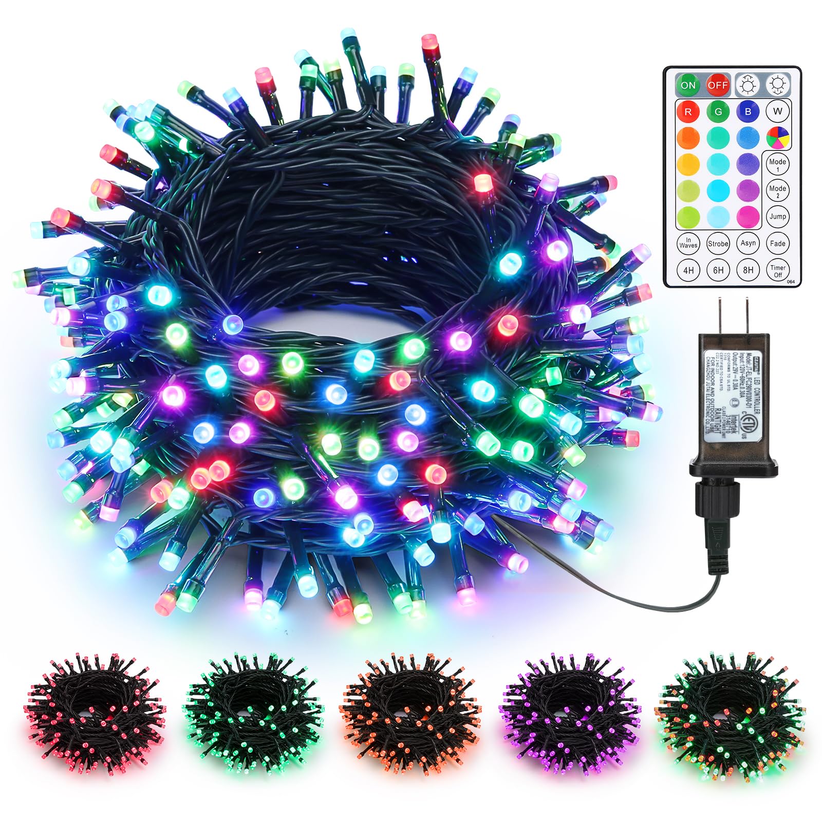 Brizled RGB Christmas Lights, 98ft 300 LED Orange Thanksgiving String Lights with Remote, 29V Plugin Color Changing Christmas Tr